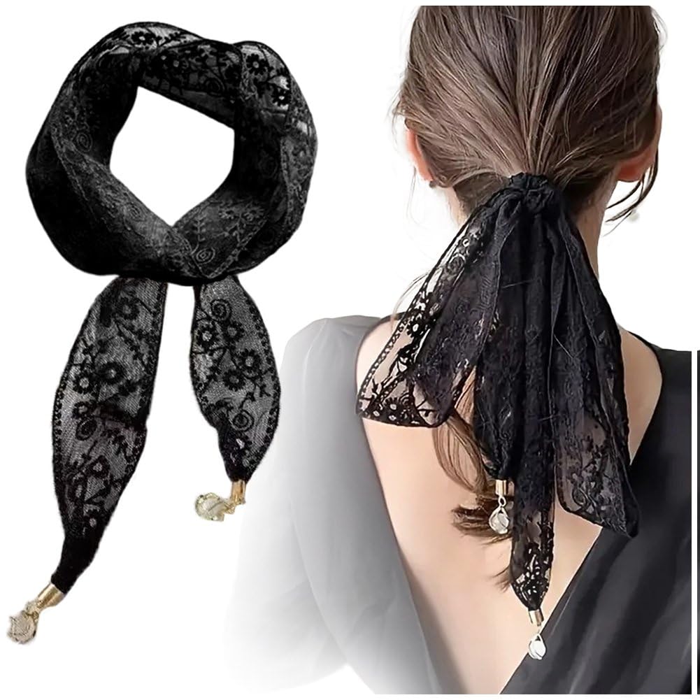 【送料無料】FASELE レースヘアバンド チョーカー ヘッドバンド レース ヘアタイ リボン ヘアタイ 多用途 ヘアアクセサリー ネクタイ ヘアバンド 飾り小物 レースベルト 帽子飾り ヘッドスカーフ スカーフ 色：ブラック・1枚