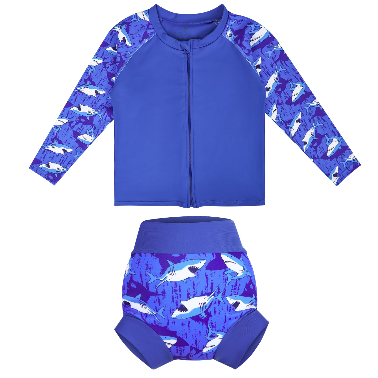 【送料無料】[MooMoo Baby] キッズ 水着 男の子 ラッシュガード UPF50+ 子供 ベビー スイムウェア 紫外線防止 再利用可能 プール 水遊び 海水浴 保育園 色：ブルー、サイズ：S