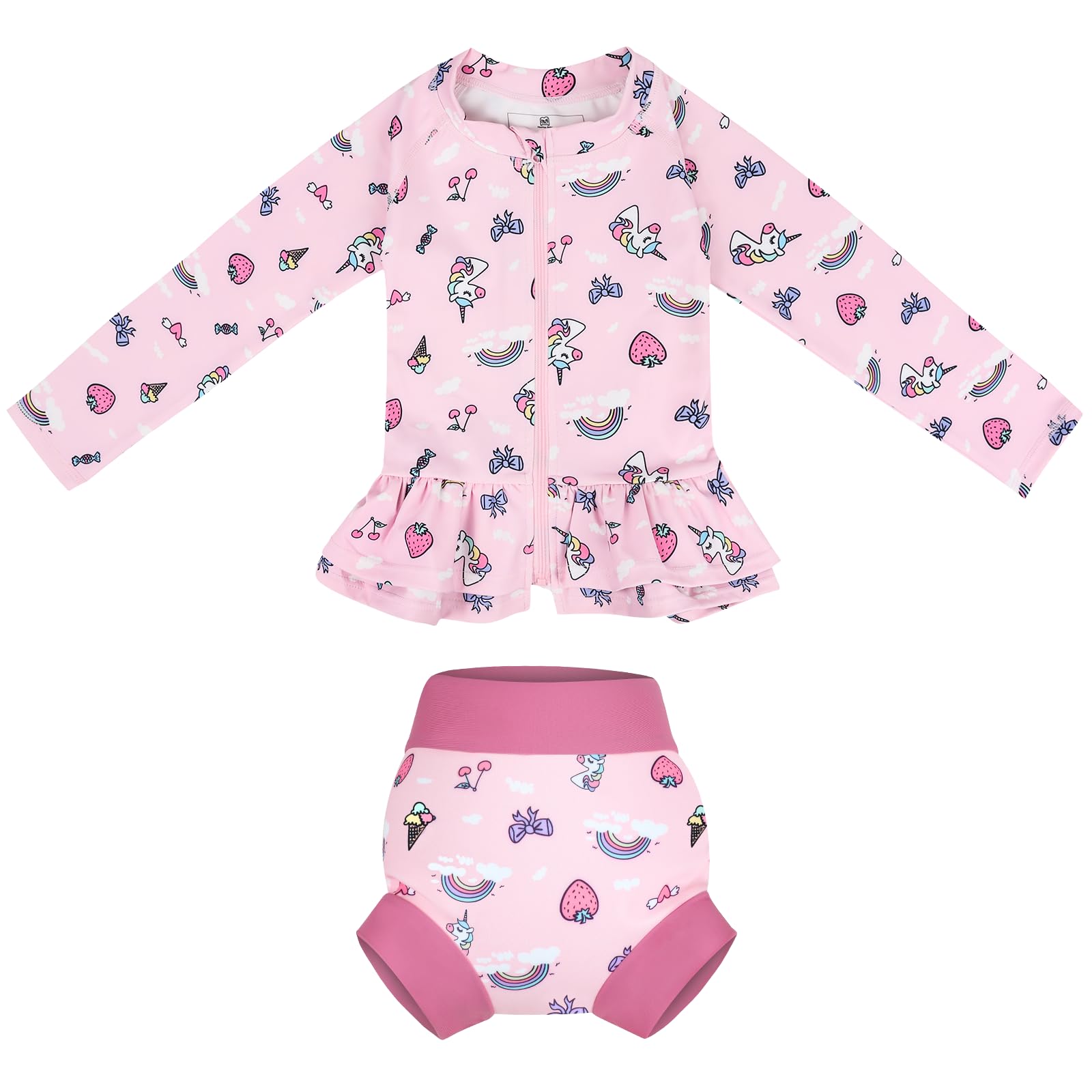 【送料無料】[MooMoo Baby] キッズ 水着 男の子 ラッシュガード UPF50+ 子供 ベビー スイムウェア 紫外線防止 再利用可能 プール 水遊び 海水浴 保育園 色：ピンク、サイズ：L