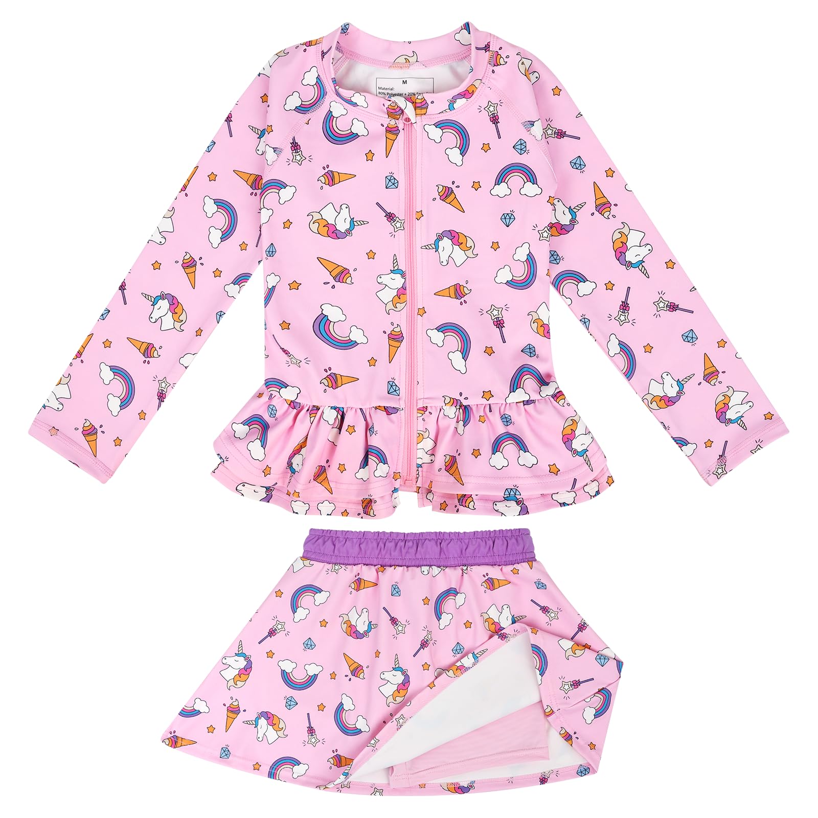 【送料無料】[MooMoo Baby] キッズ 水着 男の子 ラッシュガード UPF50+ 子供 ベビー スイムウェア 紫外線防止 再利用可能 プール 水遊び 海水浴 保育園 色：ピンク(スカート)、サイズ：100