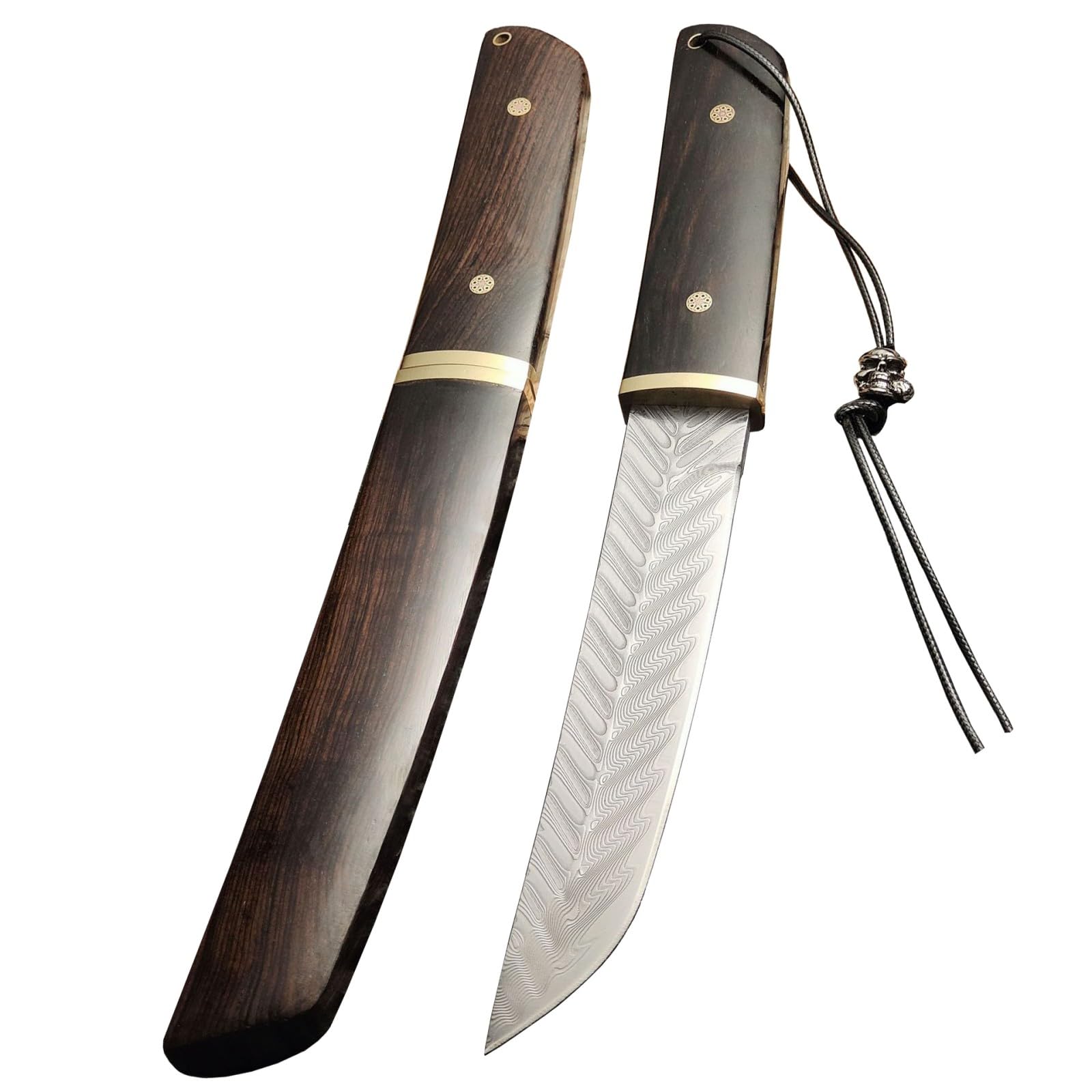 【送料無料】Irai Utaki アウトドアナイフ 和風ナイフ【御田武士】刃長145mm V金10号鋼 骨紋 天然黒檀ハンドル キャンプ 調理 釣り 木鞘付 色：御田武士