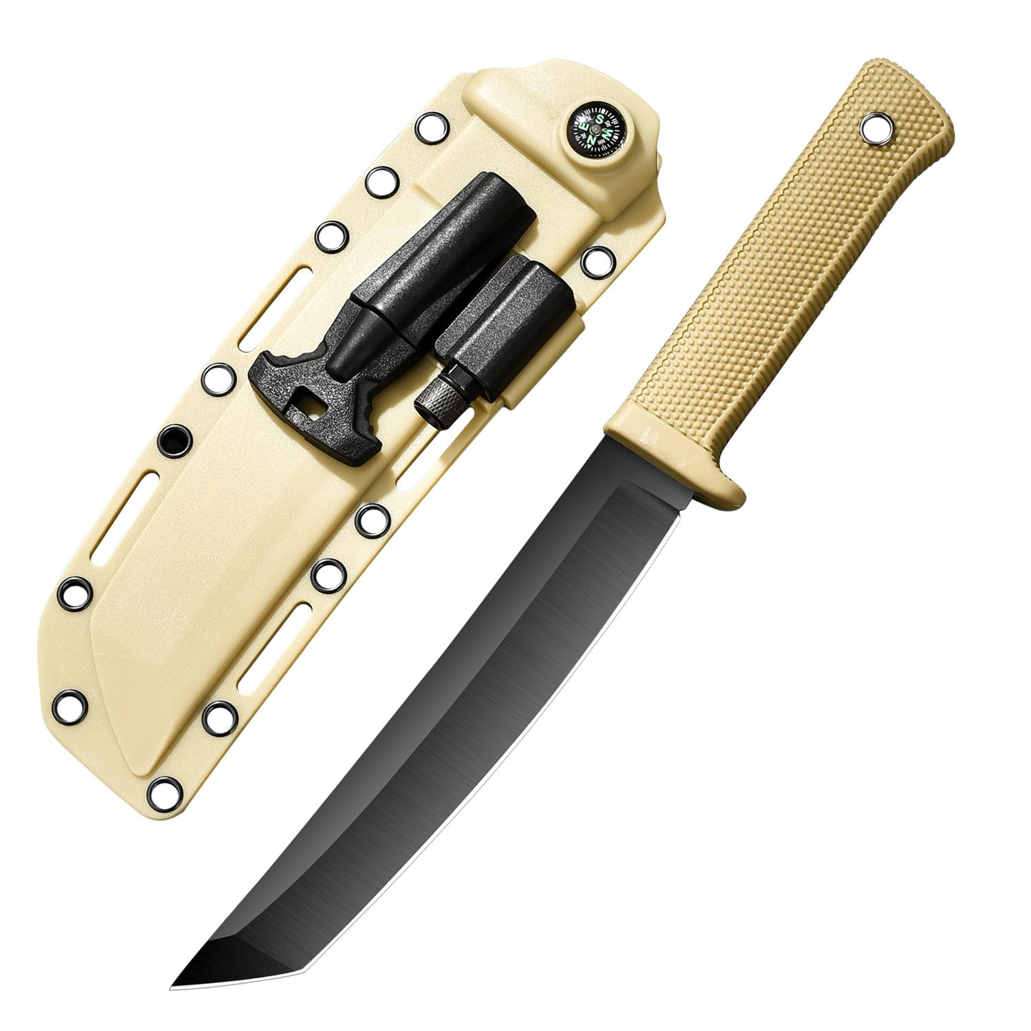 【送料無料】Irai Utakiシースナイフ キャンプ調理 ブラックコーティング加工カーボンステンレス鋼 滑り止めハンドル 軽量 刃厚4mm 釣り サバイバル 登山 多機能カイデックスケース付 イェロー 色：イェロー