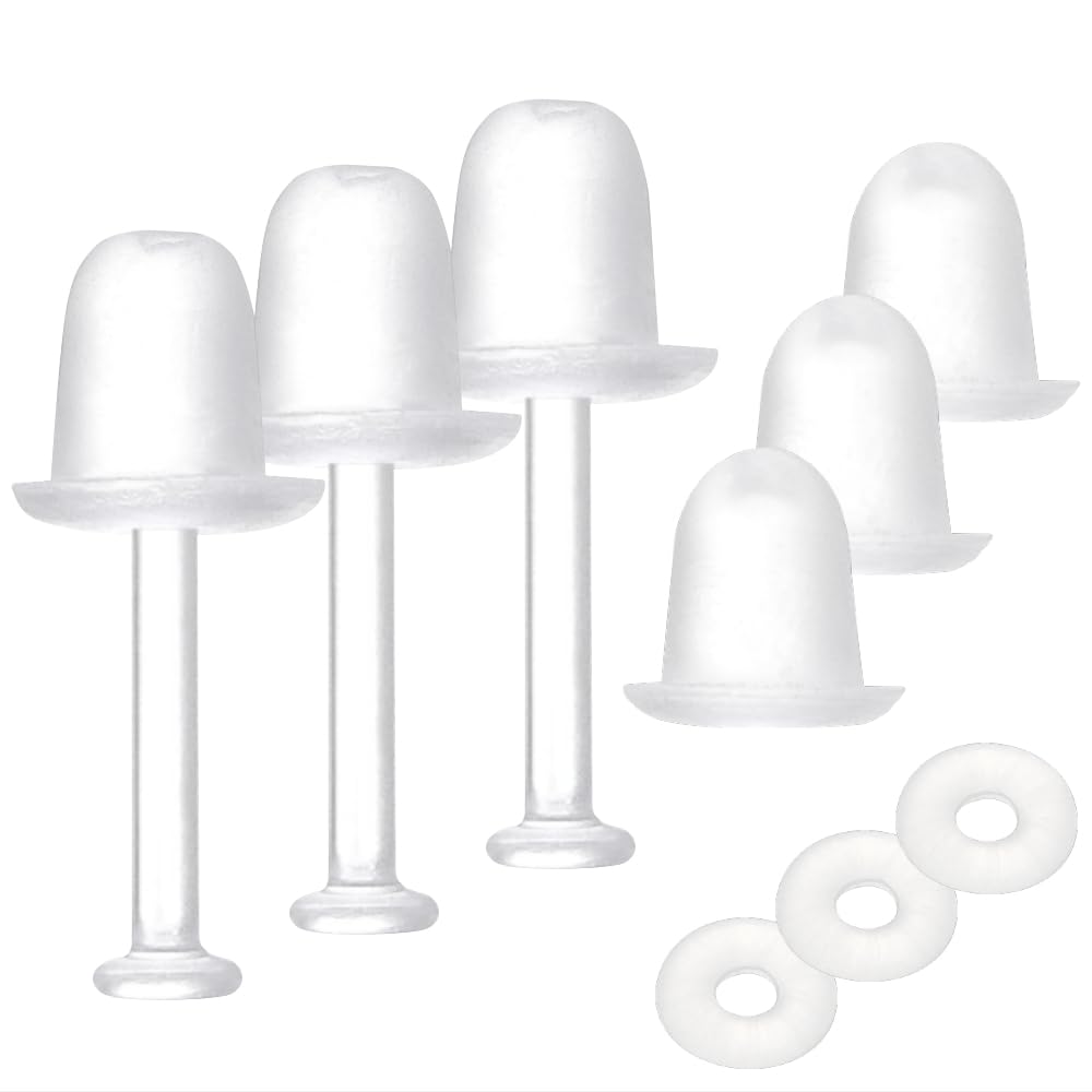 【送料無料】[KARMAREY] 強化 ガラス 透明ピアス 14g 16g 18g 20g【3本セット＋外れにくいキャッチ6個＋oリング3個】 色：18G（太さ1.0mm）、サイズ：長さ10mm