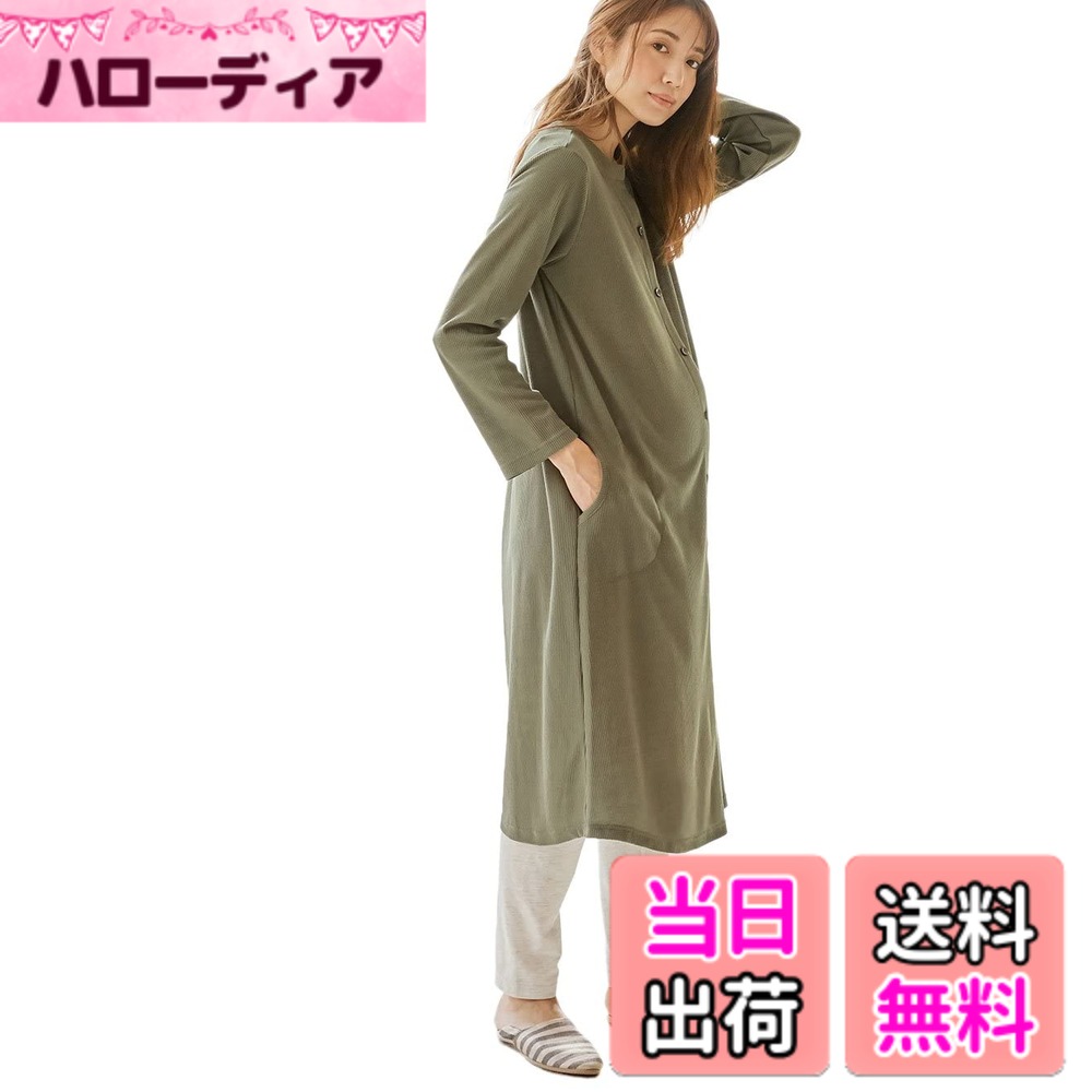 【送料無料】[ANGELIEBE エンジェリーベ] マタニティ パジャマ 授乳服 前開き ワッフル ワンピ x 産前 産後 天竺 レギンス 2WAY 妊婦服 長袖 入院 上下セット 10038 色：カーキ、サイズ：M