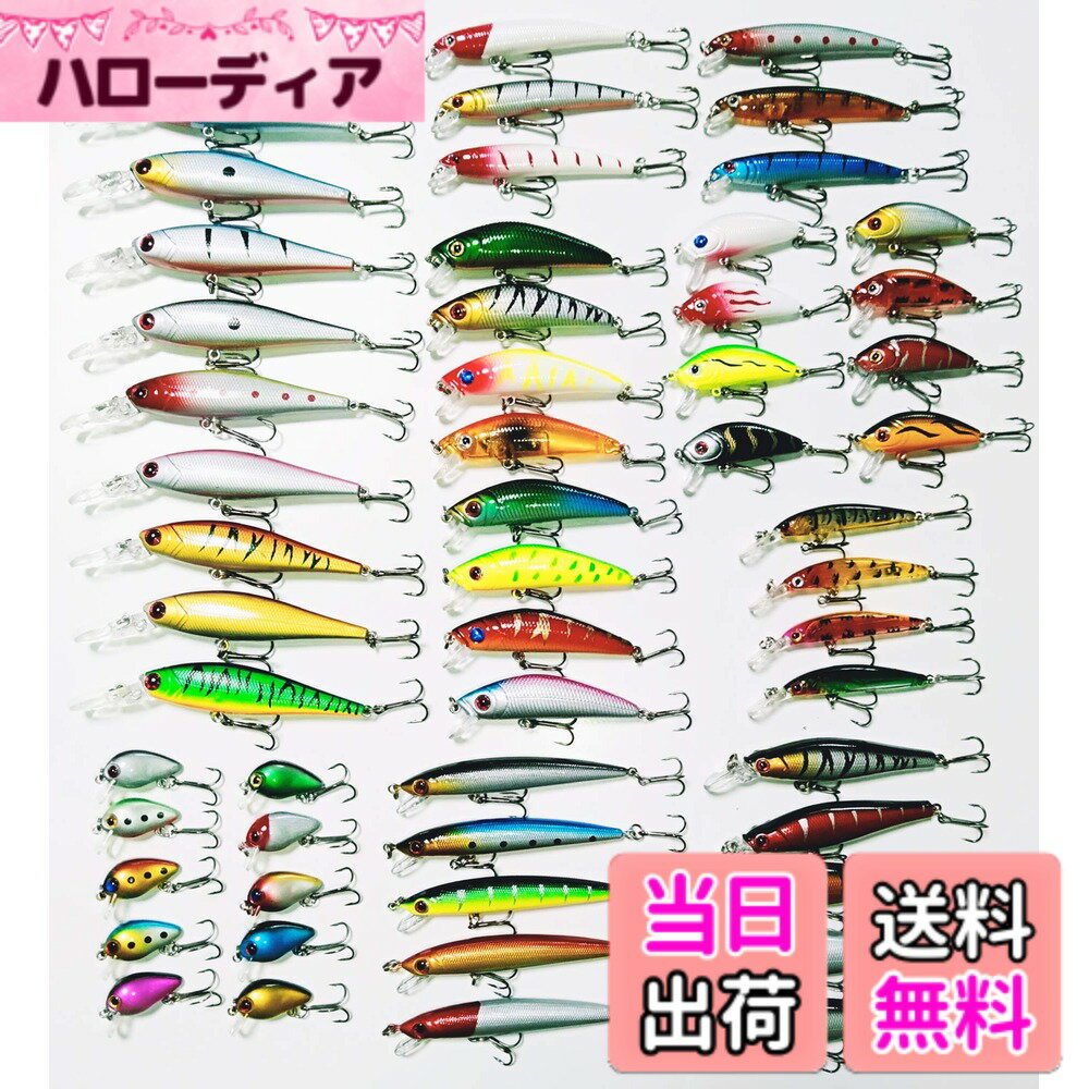 【送料無料】Lanx. ルアーセット 56個 釣具セット 大量 川 海 湖 渓流 初心者 釣り フローティングミノー シャローミノー ディープミノー シーバス ブラックバス トラウト 福袋 ルアー 色：ケース付き