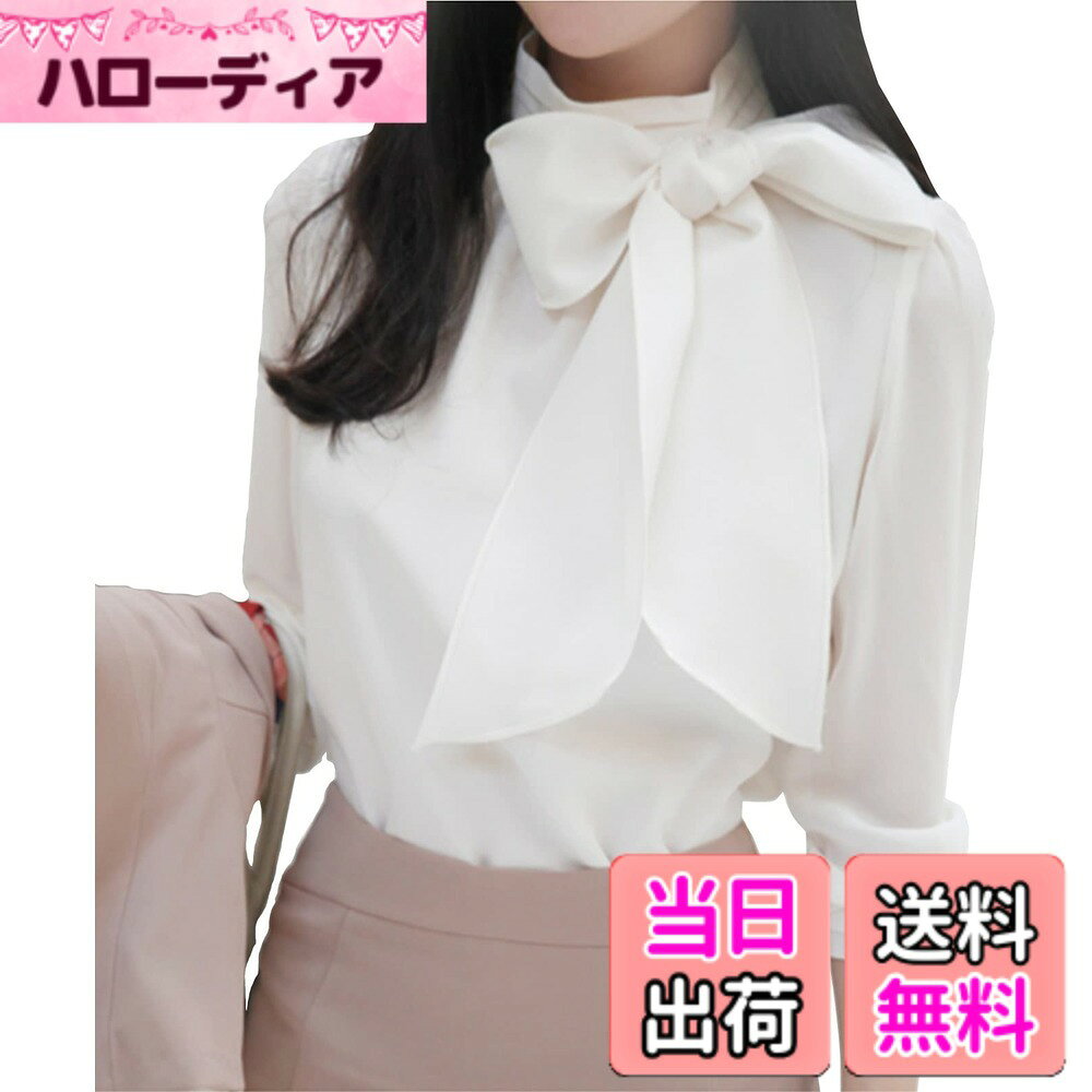 【送料無料】[BLANK BLANC] 【在庫限り】ブラウス 立ち襟 リボン シフォン トップス 長袖 トップス エレガント フォーマル レディース 色：ホワイト、サイズ：2XL