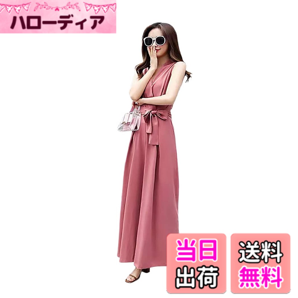 【送料無料】[Collecala] オールインワン Vネック セットアップ ワイドレッグ ロングパンツ ドレス ス..