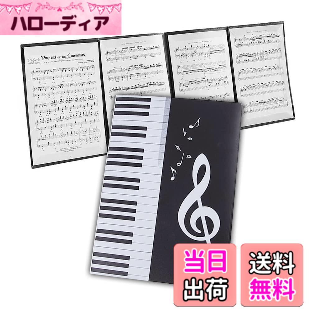 【送料無料】楽譜ファイル A4サイズ 4面 書き込みできる 反射しない 6枚収納可 4ページ展開 レッスン ファイル カバー 譜面 作曲 ピアノ 電子ピアノ アクセサリー 色：ブラック
