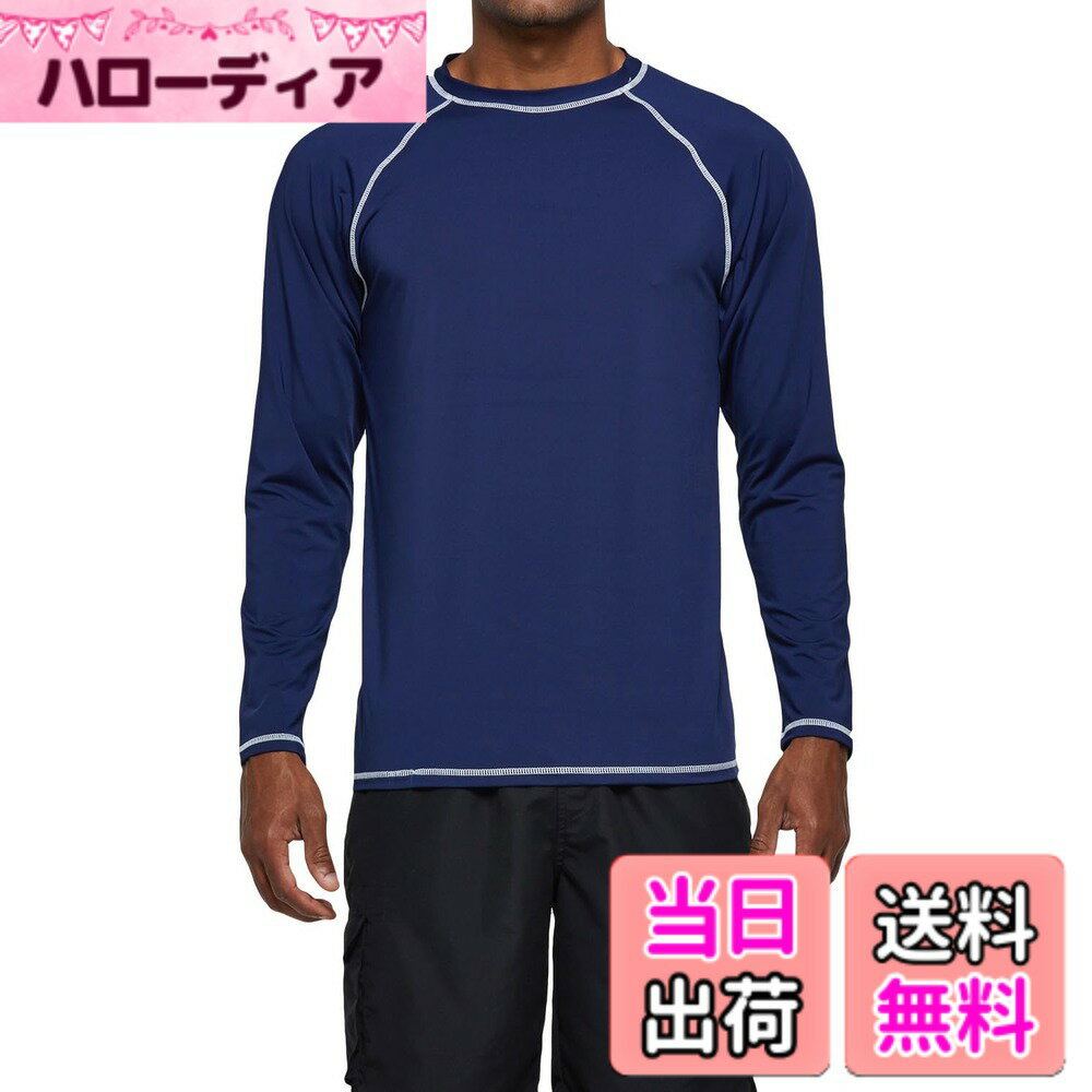 【送料無料】[Hyzhwl] ラッシュガード メンズ 長袖 水着 tシャツ UPF50+ 接触冷感 uvカット紫外線対策 水陸両用 速乾 通気 スポーツ 海水浴 サーフィン服 日焼け予防 色：ネイビー、サイズ：4L