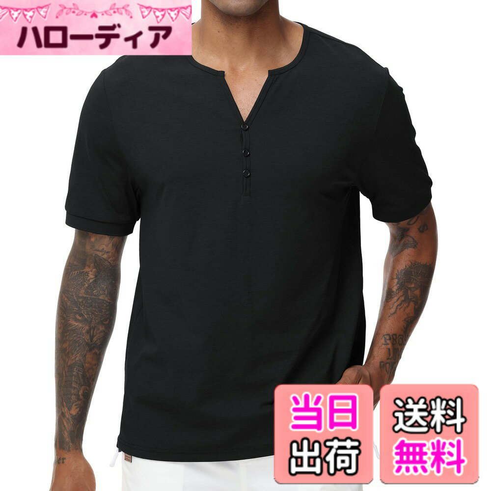 Other - 【送料無料】[Hyzhwl] ヘンリーネック tシャツ メンズ 半袖 夏 速乾 Vネック おしゃれ 通気 柔らかい 無地 色：ブラック、サイズ：2L