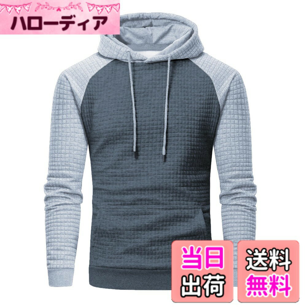 樂天商城 - 【送料無料】[Hyzhwl] パーカー メンズ 長袖 フード付き 大きいサイズ スウェット 秋冬 トレーナー プルオーバーパーカー 菱形 ファッション カンガルーポケット 柔らかい 色：グレー/ライトグレー、サイズ：2L