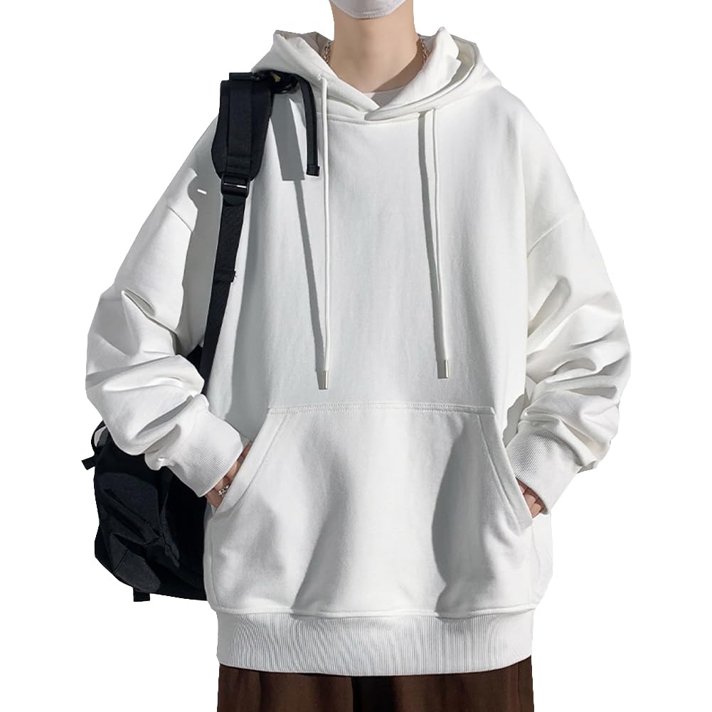 【送料無料】[Yeecan] パーカー メンズ プルオーバー スウェットシャツ メンズ 無地 フード付き 秋服 トレーナー プルオーバー ゆったり シンプル 人気 ストリート トップス プラスベルベット 男女兼用 春秋冬 色：T02.ホワイト、サイズ：2XL
