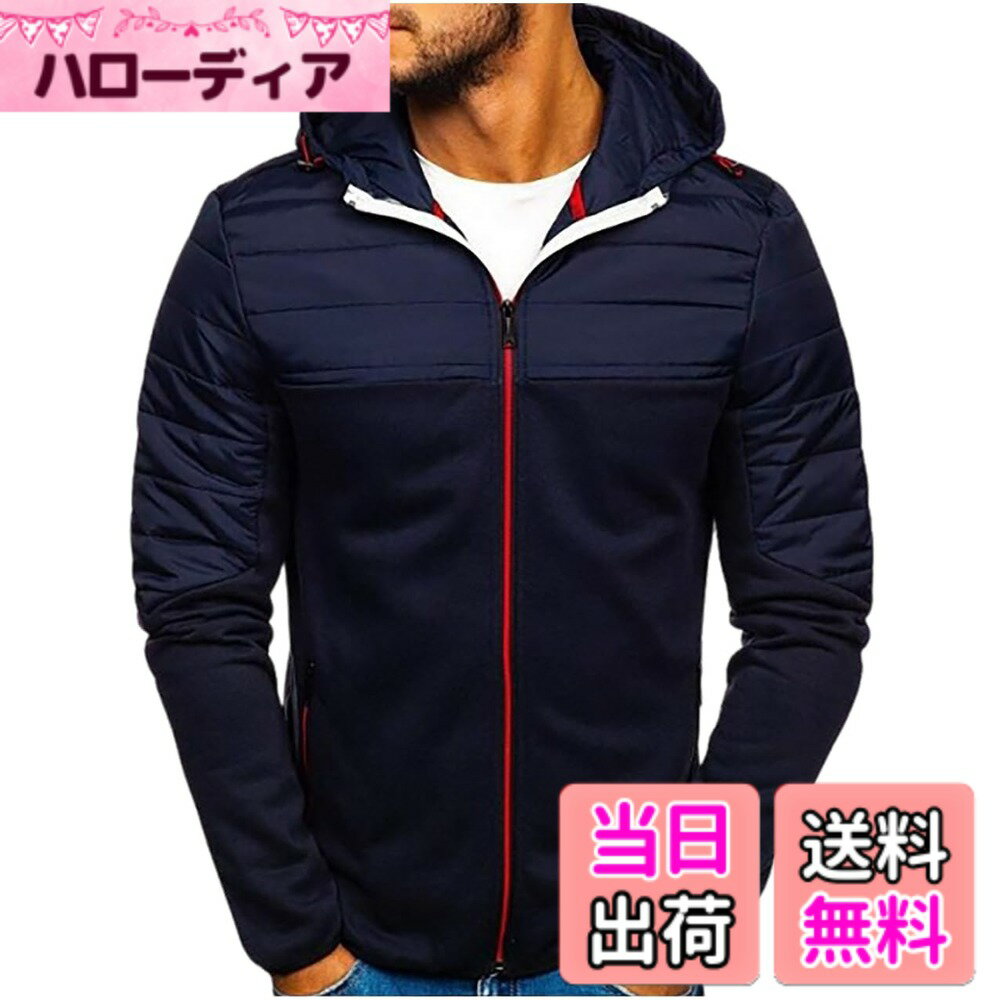 【送料無料】[エムシング] フード付き パーカー ジャケット ゴルフウェア 異素材 長袖 ゴルフ アウター スポーツ メンズ 春 秋 冬 色：ネイビー、サイズ：2XL