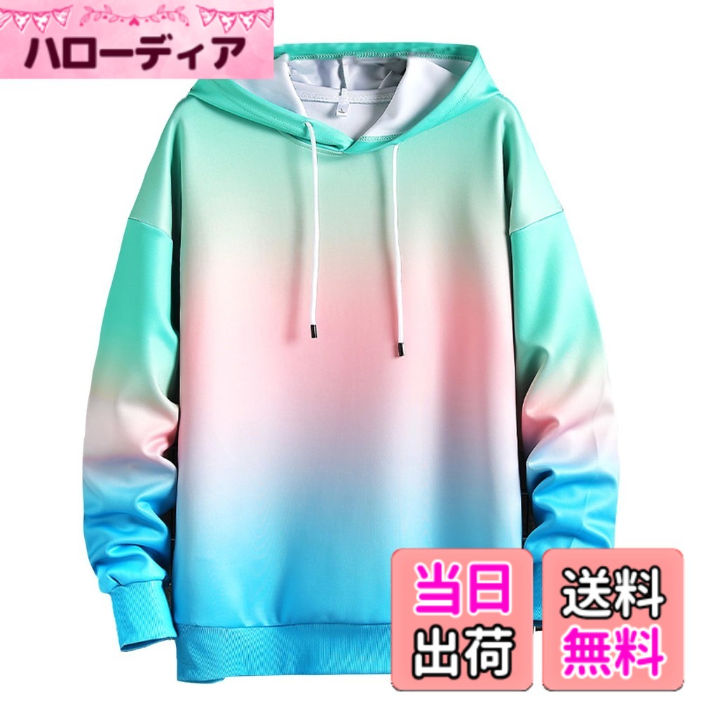 【送料無料】 BLOOMY CHIC パーカー メンズ 秋服 長袖 グラデーション おしゃれ 大きいサイズ トレーナー プルオーバー スウェット 人気 メンズ トップス フード付き 色：ピンク サイズ：L