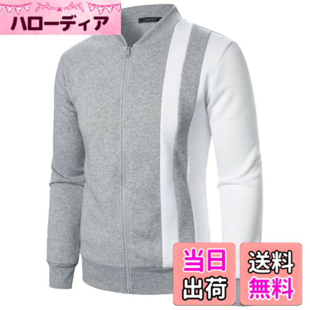 Jacket - 【送料無料】[エムシング] ジップアップ ジャケット 薄手 ゴルフウェア スウェット スタンドカラー ストライプ 春 秋 冬 メンズ 色：グレー、サイズ：M