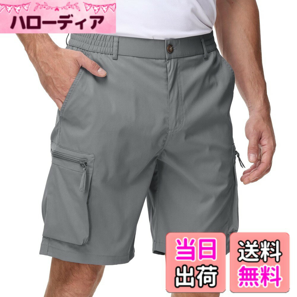 【送料無料】ハーフパンツ ショートパンツ メンズ 5分丈 大きいサイズ 前開き ジッパーポケット 夏 半ズボン 通気 短パン 登山 ゴルフ アウトドア おしゃれ 色：グレー、サイズ：4L