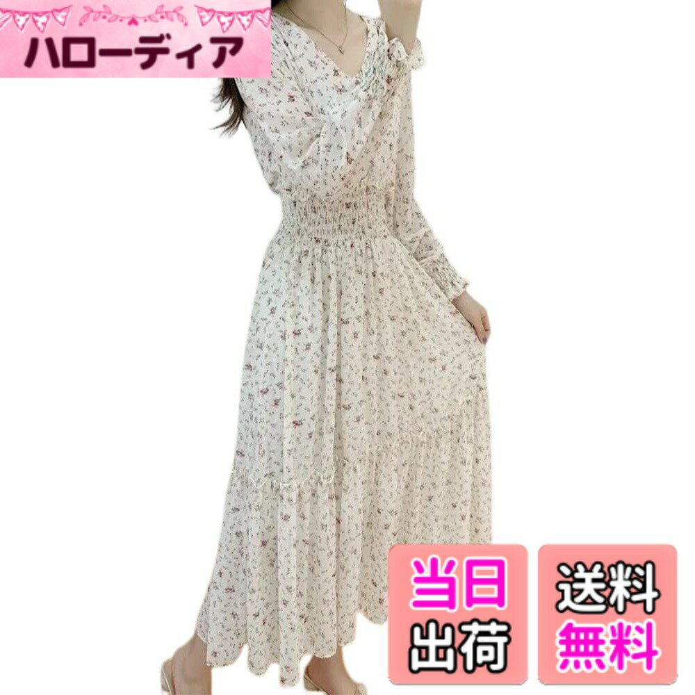 【送料無料】[Collecala] 長袖ワンピース レディース秋口長袖ロング小花柄プリント ワンピース 膝下ミ..