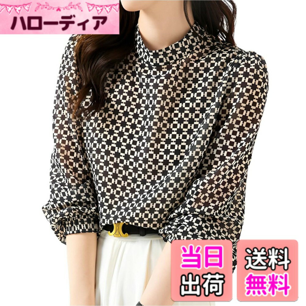 【送料無料】[Elixio] [エリクシオ] ブラウス レディース 長袖 秋 大きいサイズ 柄 スタンドカラー オ..