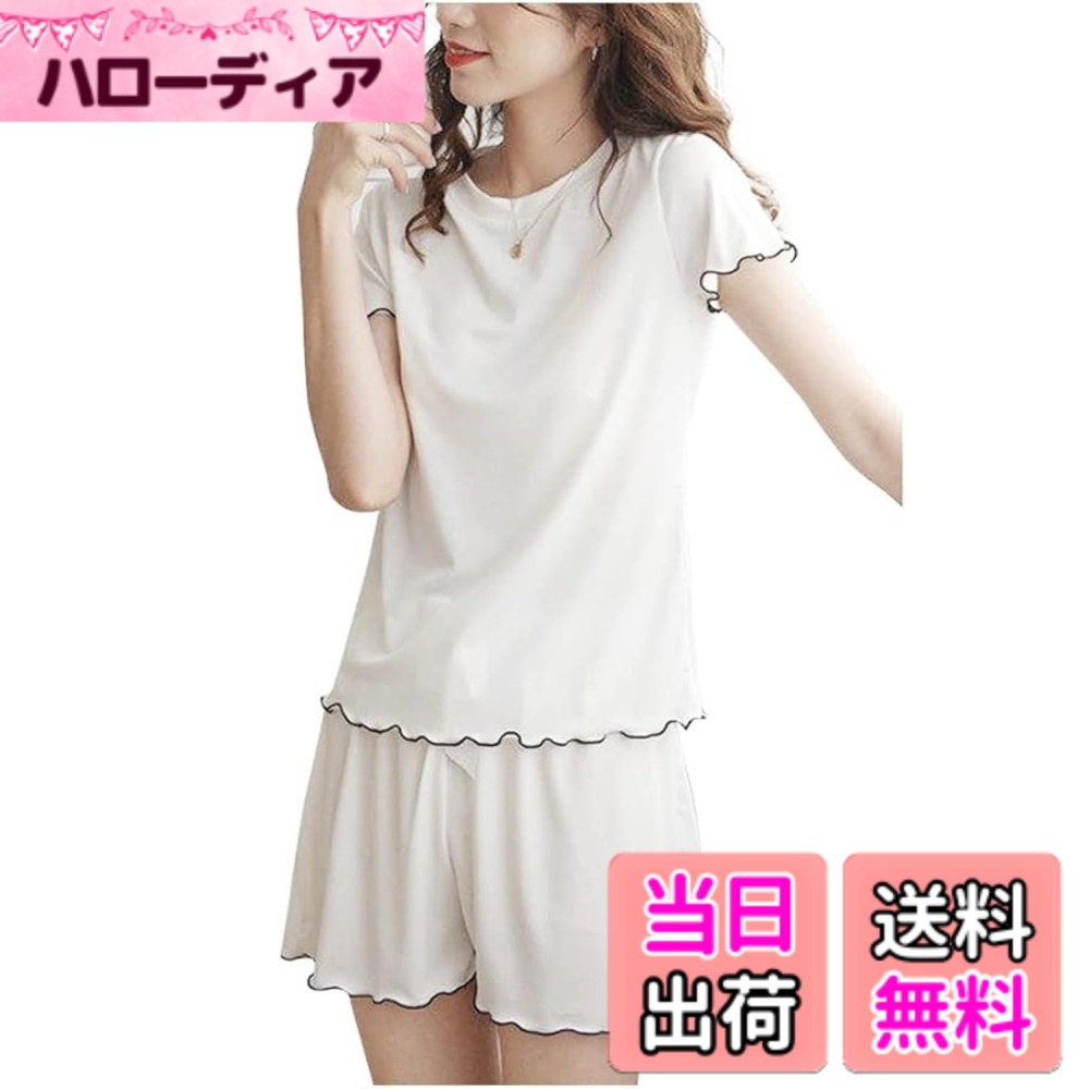 【送料無料】[Dep Club] パジャマ レディース 夏 半袖半ズボン かわいい 可愛い 上下セット 部屋着 短パン パンツ ショートパンツ セット セットアップ ルームウェア ナイトウェア 半袖 半ズボン 色：ホワイト、サイズ：Free Size