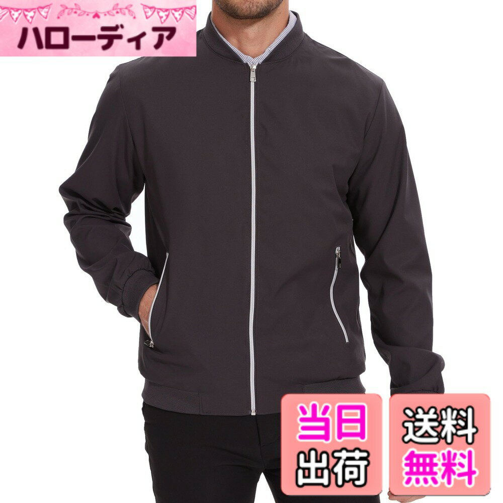 Jacket - 【送料無料】[Hyzhwl] メンズ ライトジャケット ジャンパー コート アウターウェア メンズ 防風 防寒 カジュアル 通気 多ポケット 無地 色：グレーグリーン、サイズ：M