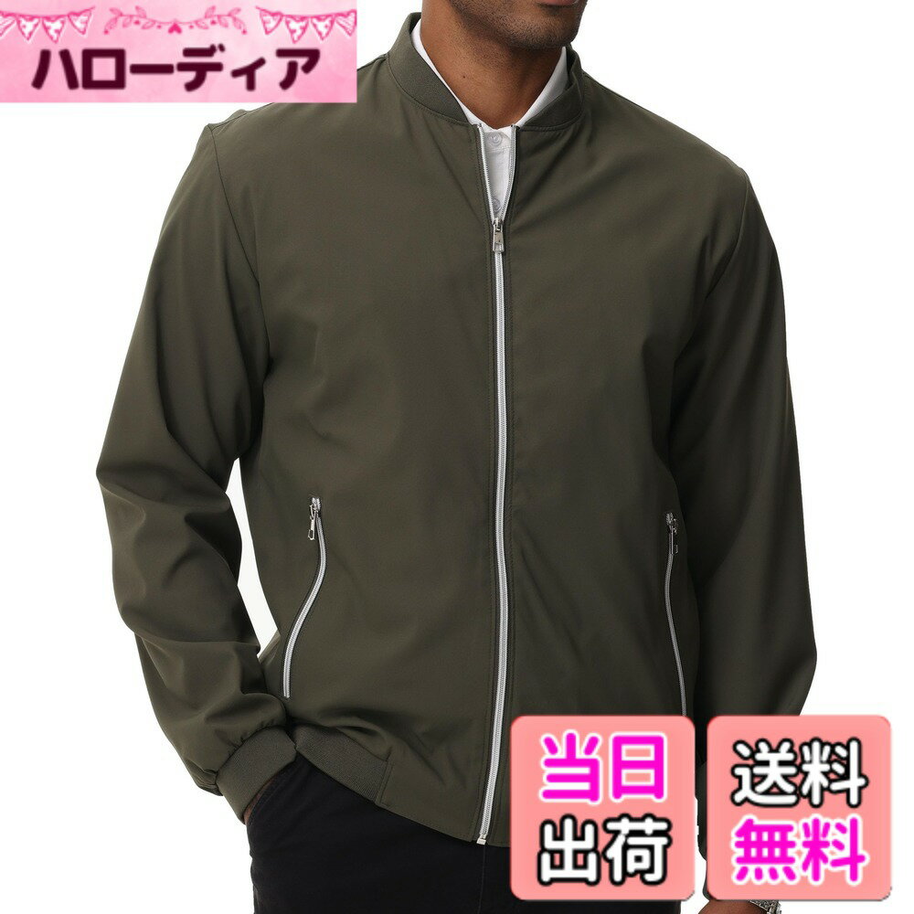 Jacket - 【送料無料】[Hyzhwl] メンズ ライトジャケット ジャンパー コート アウターウェア メンズ 防風 防寒 カジュアル 通気 多ポケット 無地 色：アーミーグリーン、サイズ：L