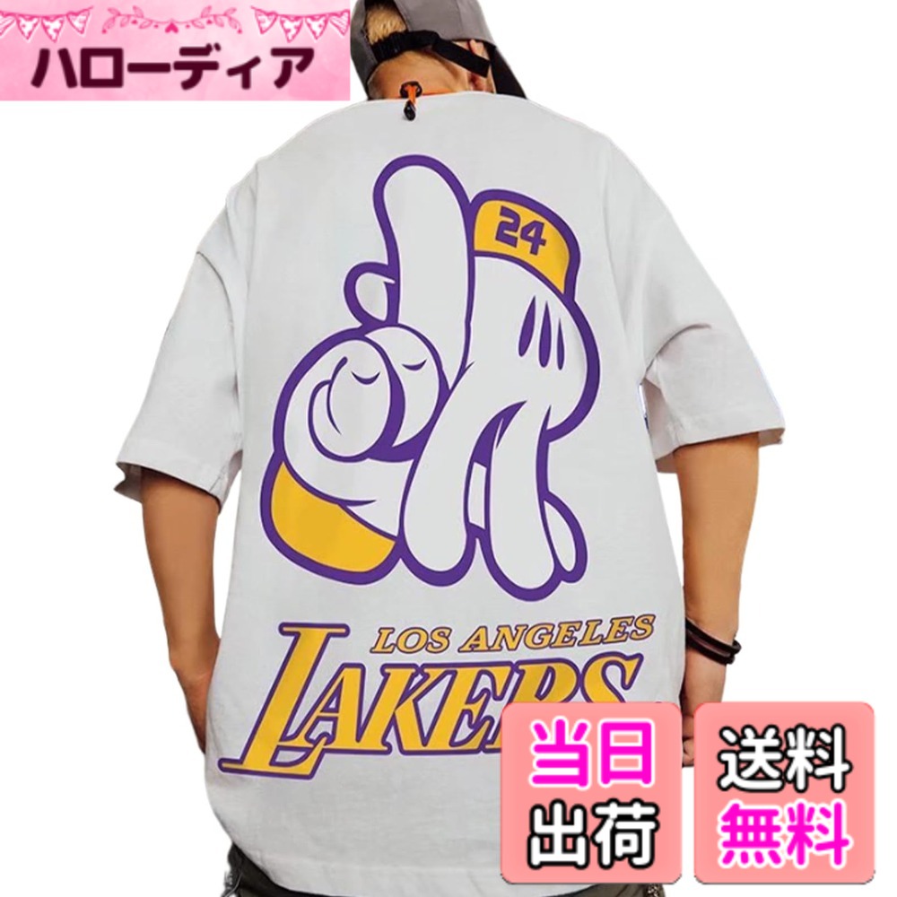 【送料無料】[BLANK BLANC] tシャツ 半袖 メンズ レイカーズ ロサンゼルス ストリート スポーティー おおきい ビックシルエット カットソー 色：ホワイト、サイズ：XL