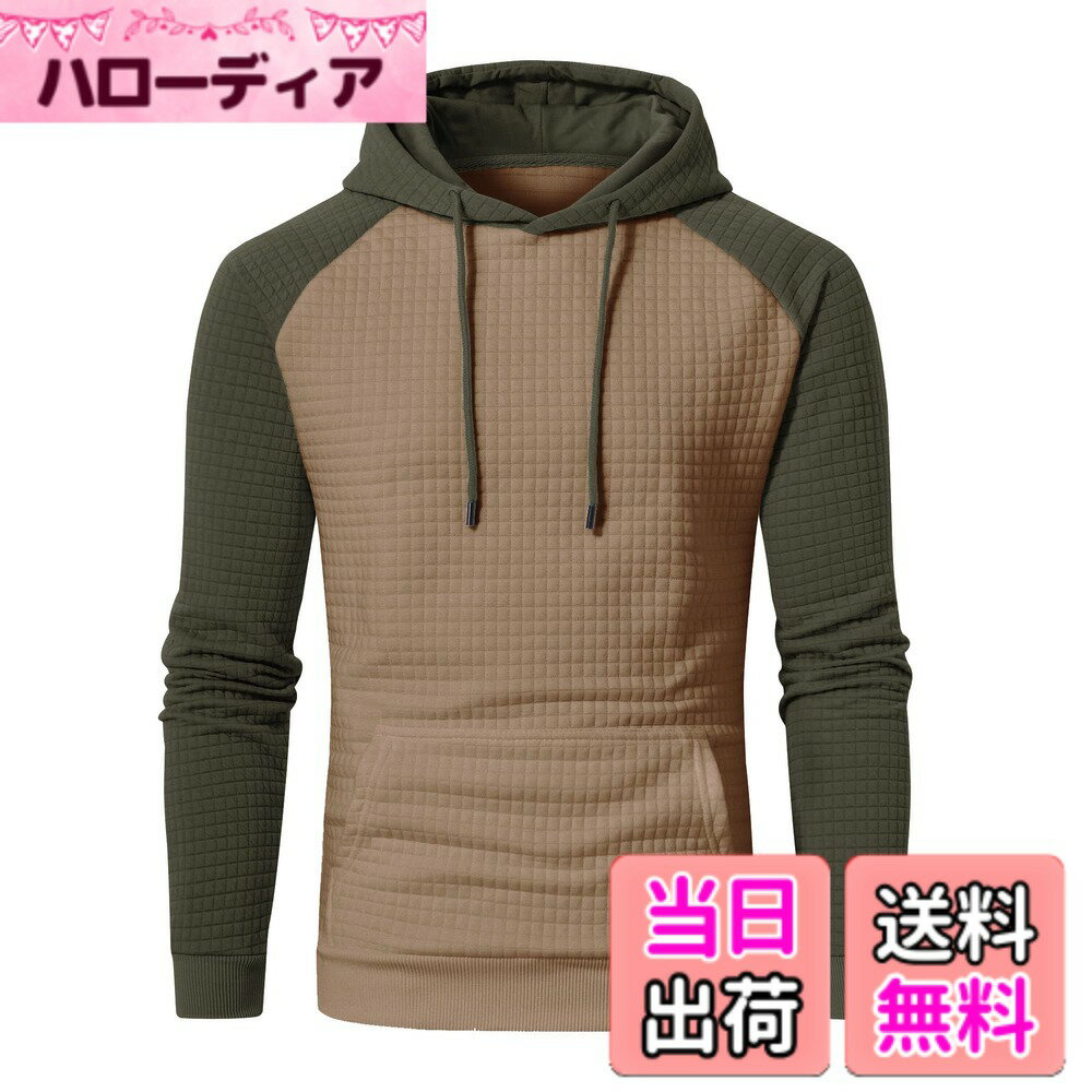樂天商城 - 【送料無料】[Hyzhwl] パーカー メンズ 長袖 フード付き 大きいサイズ スウェット 秋冬 トレーナー プルオーバーパーカー 菱形 ファッション カンガルーポケット 柔らかい 色：カーキ/グリーン、サイズ：L