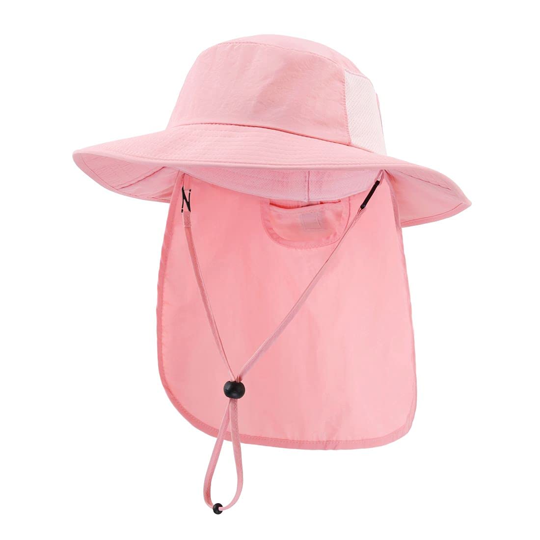 【送料無料】(コネクタイル) キッズ 夏 UPF 50+ フラップキャップ 速乾 つば広 日よけ帽子 UVカット ハット 幼児 サファリハット 色：ピンク、サイズ：Free Size