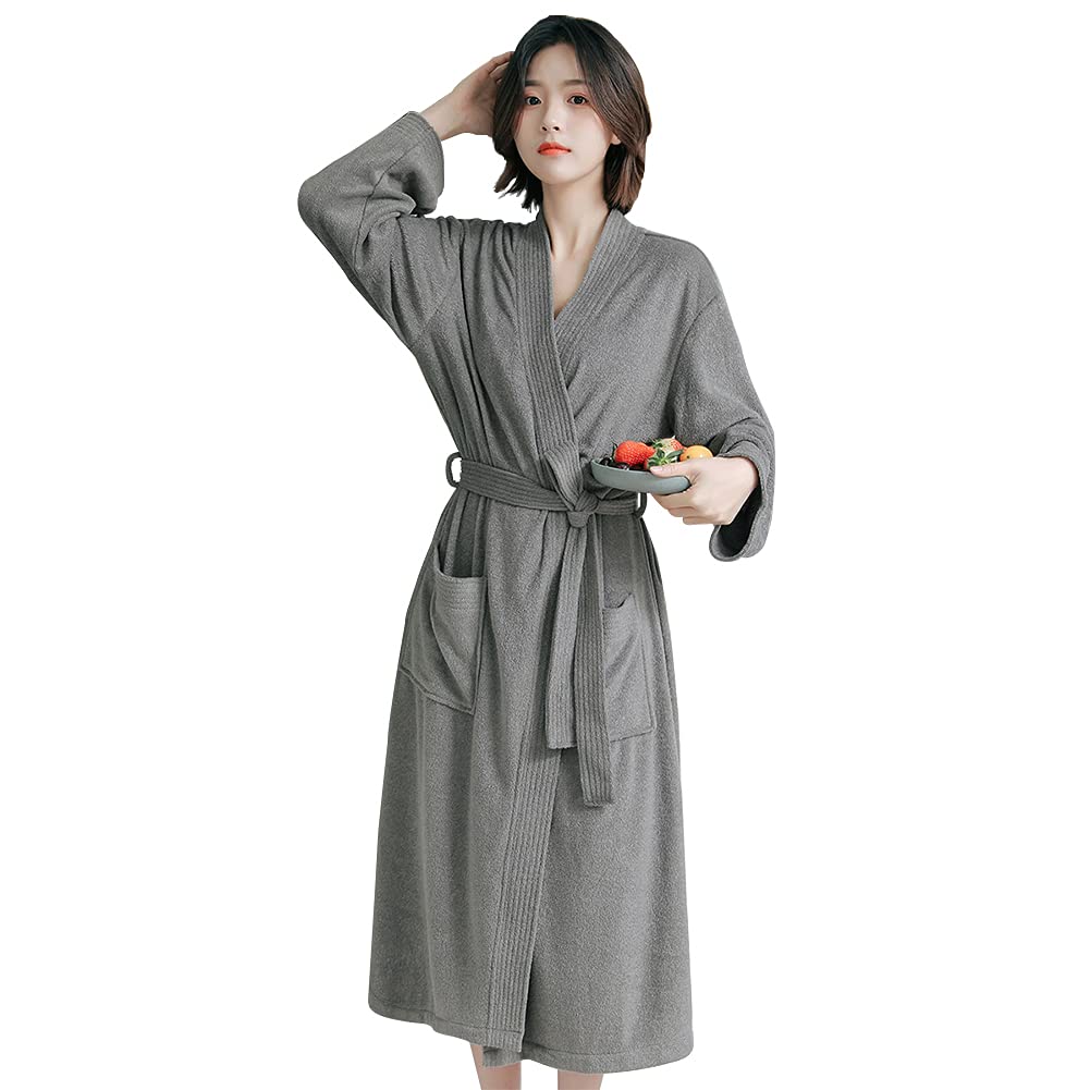 【送料無料】[TDIOSN] バスローブ レディース メンズ タオル地 乾きやすい 柔らかい 風呂上がり サッとはおる ママ ガウン ルームウェア 部屋着 ロング 温泉 ホテル バス用品 ギフト プレゼント 色：グレー、サイズ：XL