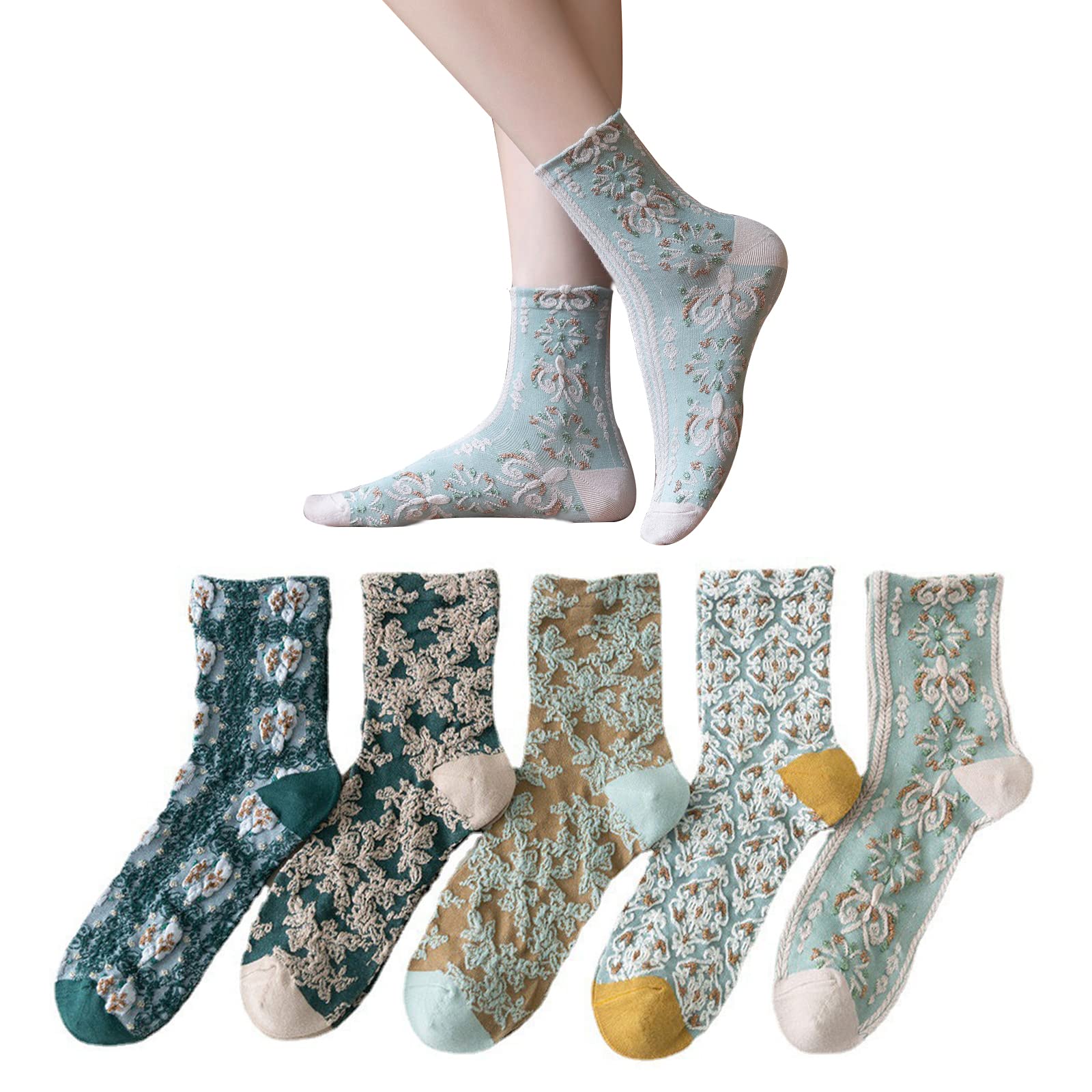 【送料無料】[Junerose]靴下 レディース 柔らかいフィット 優しい肌触りソックス 秋 かわいい おしゃれ 滑り止め シンプル 通気 蒸れない 脱げない ソックス レディース スニーカーソックス 四季適用 色：A、サイズ：長い靴下