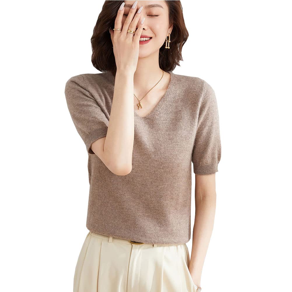 【送料無料】[zuevichn] サマーニット レディース トップス セーター 半袖 Vネック ニットソー 無地 春..