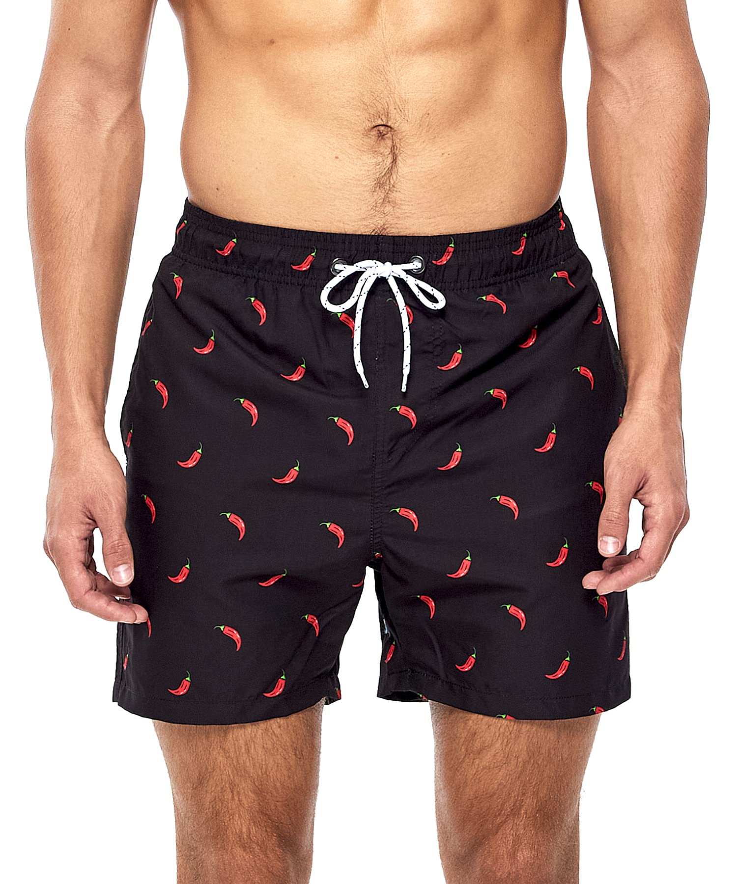 【送料無料】[Yotonna] ヨトンナ ハワイ風 海水パンツ 水着 サーフパンツ メンズ 海パン [水陸両用・吸水速乾] トランクス 短パン ボードショーツ ビーチパンツ スイムウェア おしゃれ メッシュインナー付き 大きいサイズ M-4XL 色：パプリカ柄(暗黒色)、サイズ：3XL