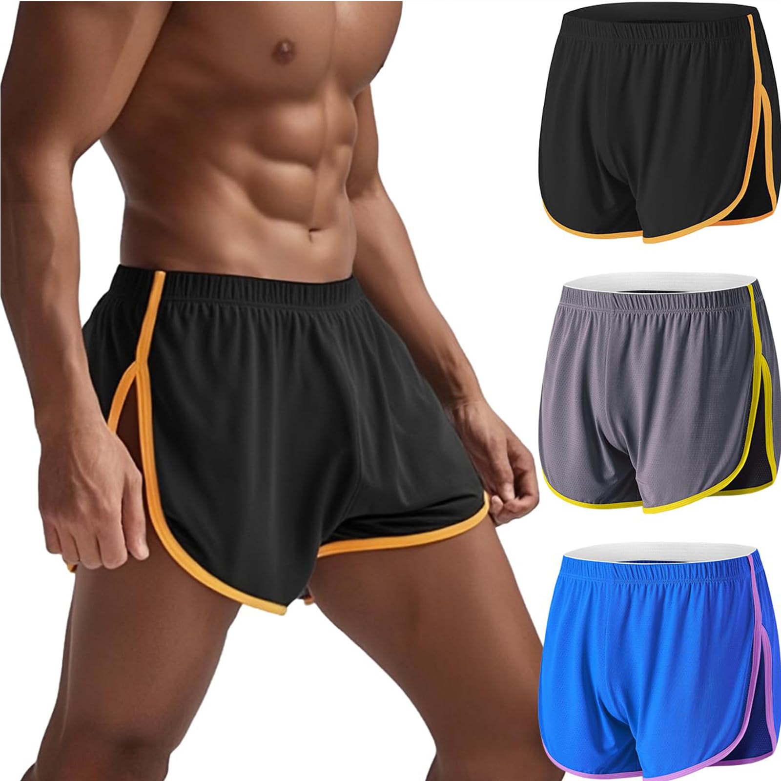 【送料無料】[ZONBAILON] パンツ メンズ 下着 トランクス 速乾 通気 ボクサー メッシュ スリット ゆったり ショート 部屋着 メンズ 夏 色：ブルー/ダークグレー/ブラック、サイズ：3XL