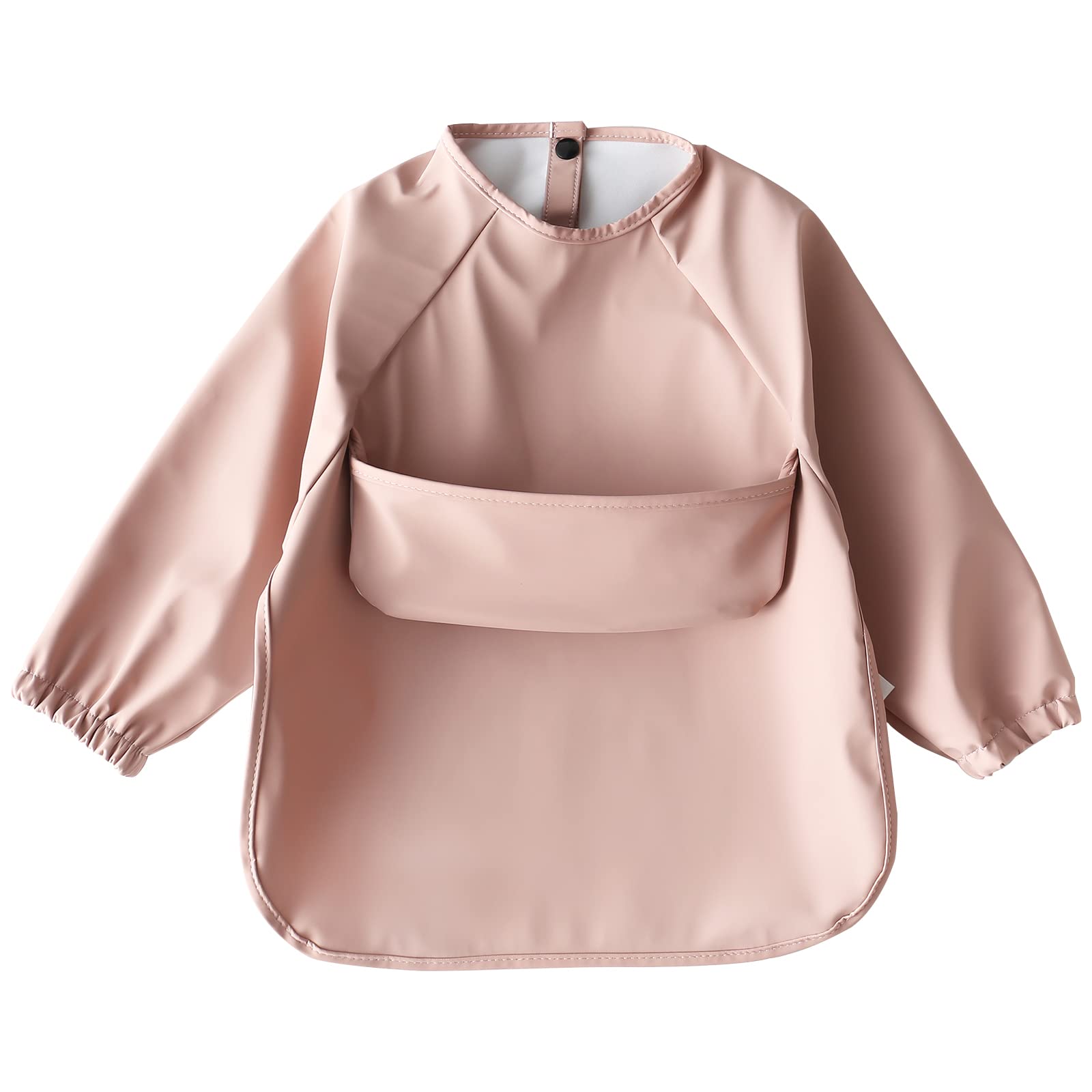 【送料無料】[GoUseGo] お食事エプロン 長袖 ベビー 食事用エプロン 男の子 女の子 袖付き 離乳食エプロン 赤ちゃん 防水 お食事スタイ 洗える 幼児 エプロン スモック 子供 キッズ 保育園 幼稚園用 入園準備 色：ダークピンク、サイズ：L(36-54ヶ月)