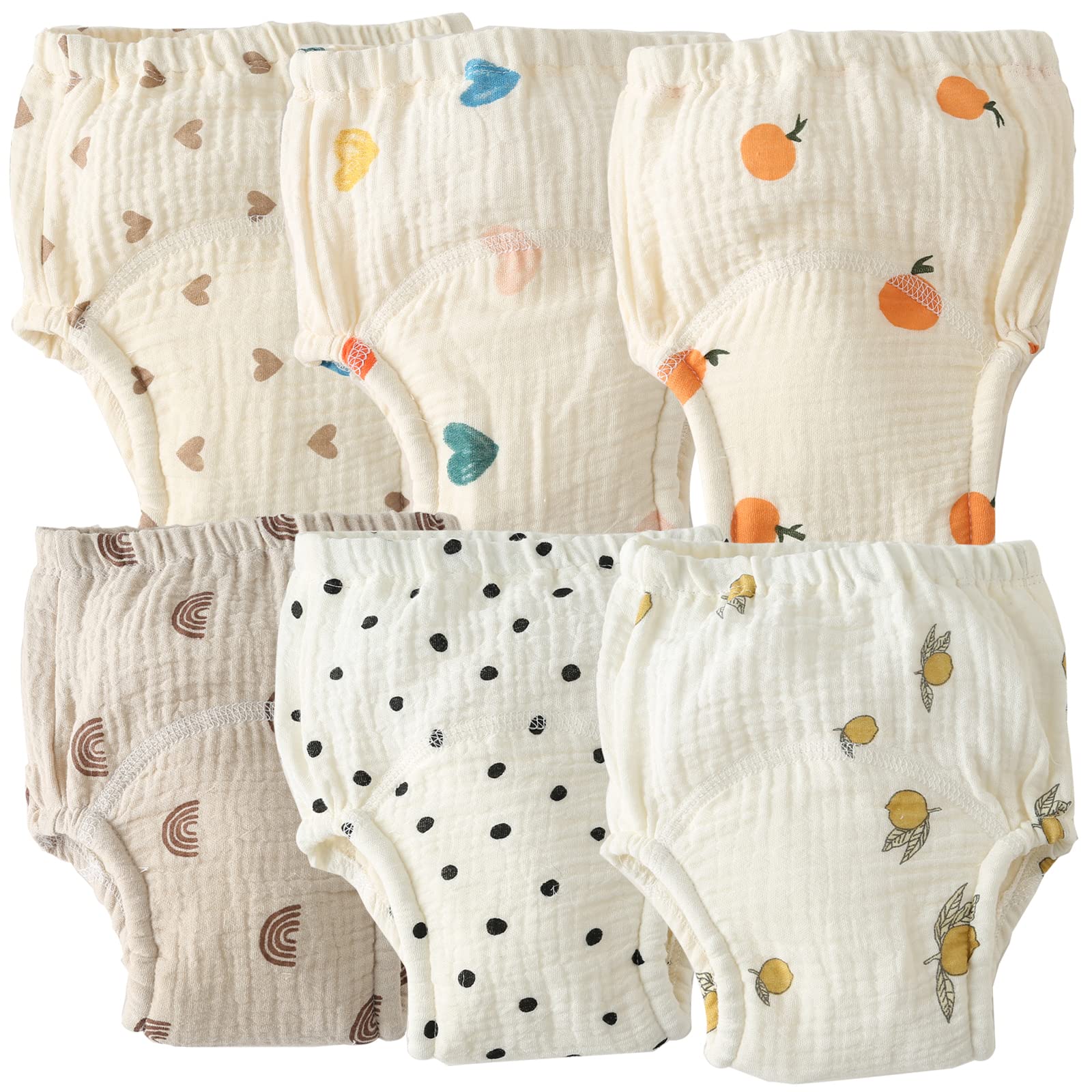 【送料無料】[GoUseGo] トレーニングパンツ ベビー 男の子 女の子 6層 6枚組 赤ちゃん トイトレパンツ 80 90 100 110cm ガーゼ地 綿 コットン 吸水性 通気性 トレパン おねしょ パンツ 色：ミックスカラー、サイズ：90