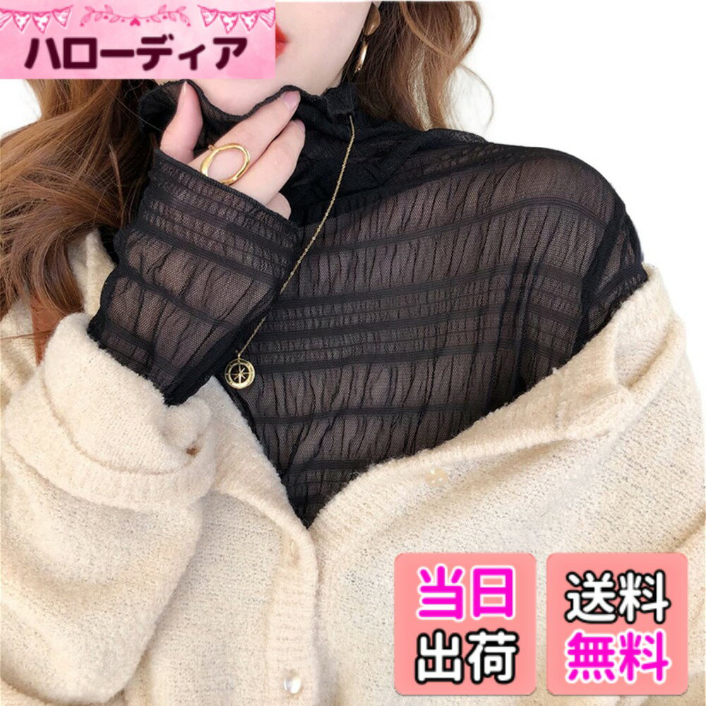 Rakuten - 【送料無料】[newsight] シアー トップス 総レース シースルー レディース 春 秋 絶妙な透け感・肌見せ・重ね着・着回し力 高伸縮 ブラウス チュール メロー加工 ハイネック インナー 軽量 薄手 長袖 花柄 春 夏 秋 プリーツー 色：ブラック、サイズ：Free Size
