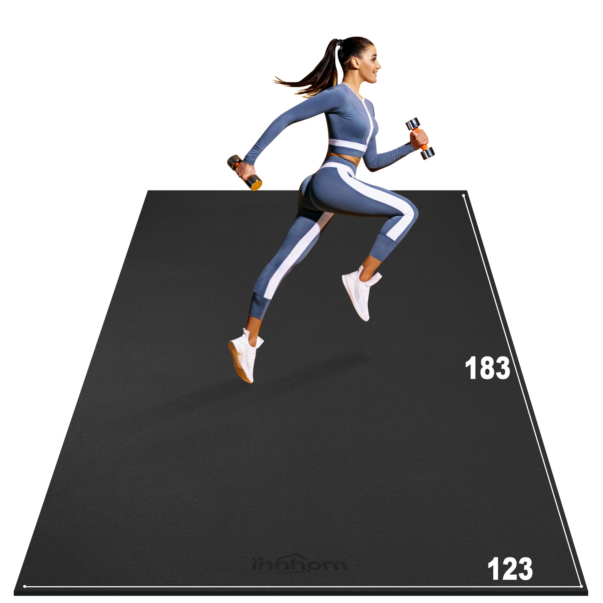 【送料無料】innhom エクササイズマット 幅広 183x123cm トレーニングマット 両面滑り止め 筋トレマット 特大サイズ ヨガマット 大きめ 二人用 宅トレ フィートネスマット ストレッチマット ジムマット 高密度 衝撃吸収 防音 耐久性 無毒無害 ストラ 色：Black-183x123cm