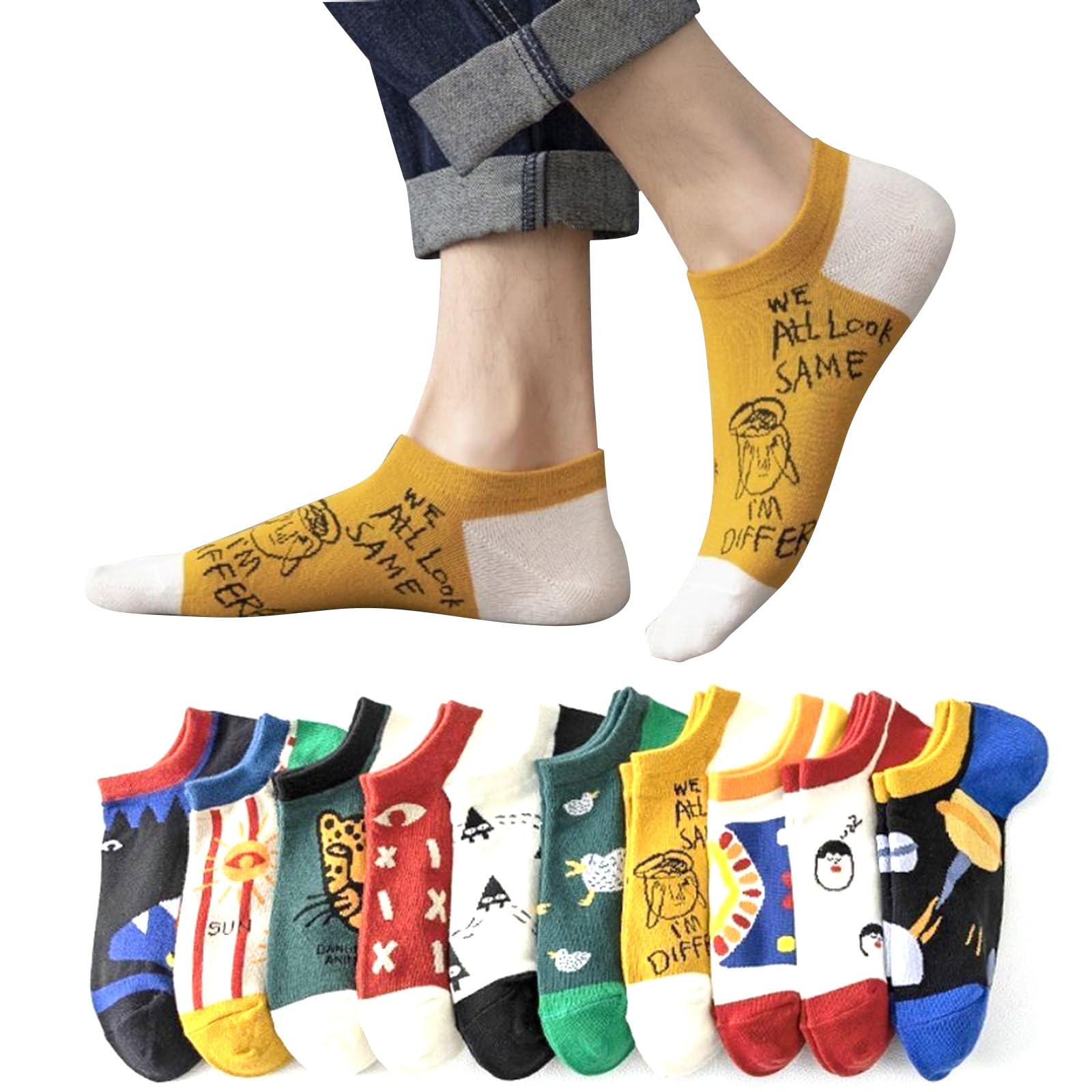 【送料無料】[Junerose] 靴下 メンズ くるぶし カラフルソックス カジュアルソックス 綿 24-27cm 靴下 おしゃれ スポーツ くつした メンズ 男性用 ビジネス クルーソックス 春夏秋 くつ下 通気性 吸汗速乾 10足組