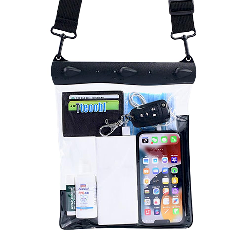 【送料無料】Yotonna（ヨトンナ） ショルダー 防水ポーチ 完全防水 防水バッグ 海水浴 [透明窓・撮影可・タッチ可能] 3重防水チャック 小物入れ 防水ケース プールバッグ 海 プール 温泉 釣り アウトドア PVC素材 色：ブラック