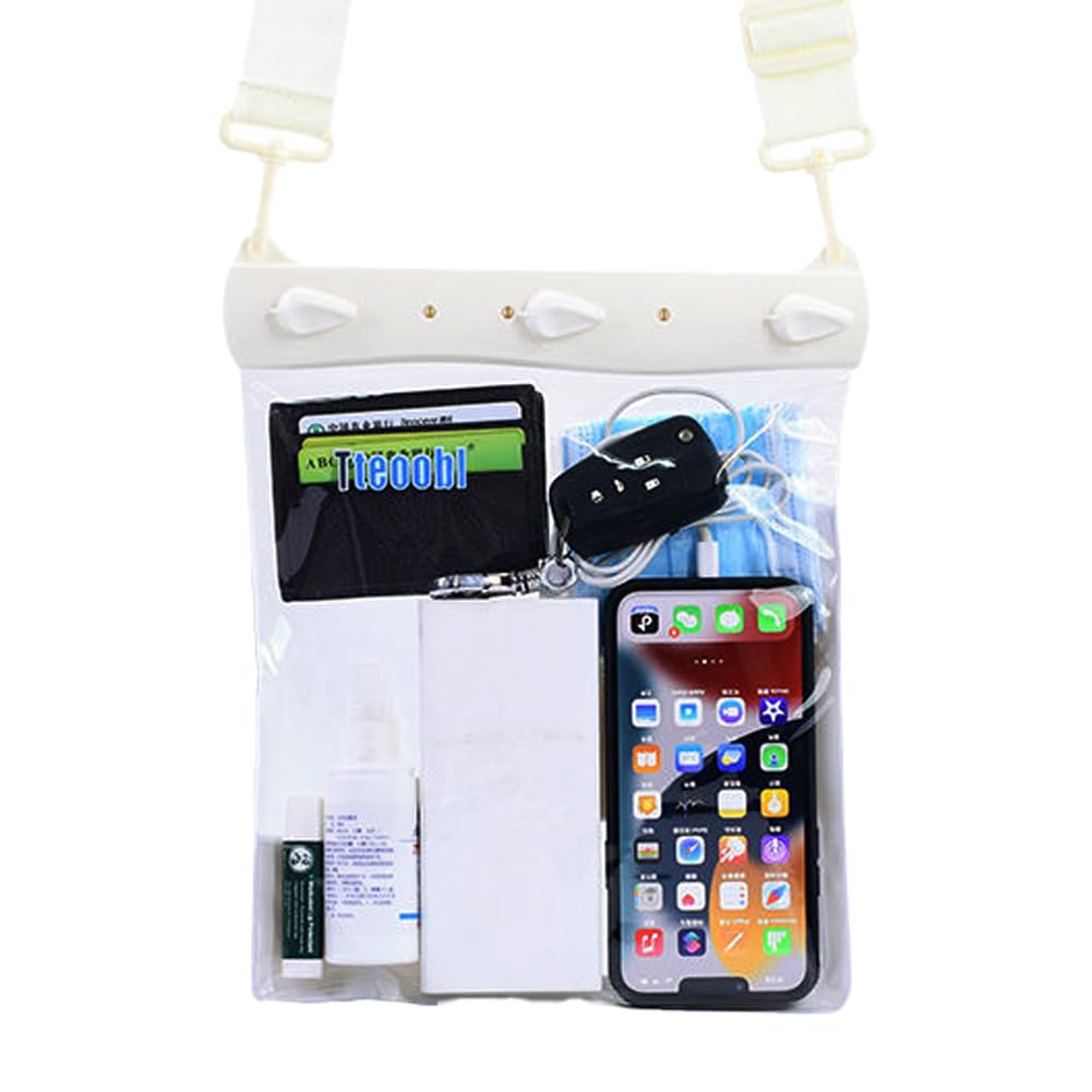 【送料無料】Yotonna（ヨトンナ） ショルダー 防水ポーチ 完全防水 防水バッグ 海水浴 [透明窓・撮影可・タッチ可能] 3重防水チャック 小物入れ 防水ケース プールバッグ 海 プール 温泉 釣り アウトドア PVC素材 色：ホワイト