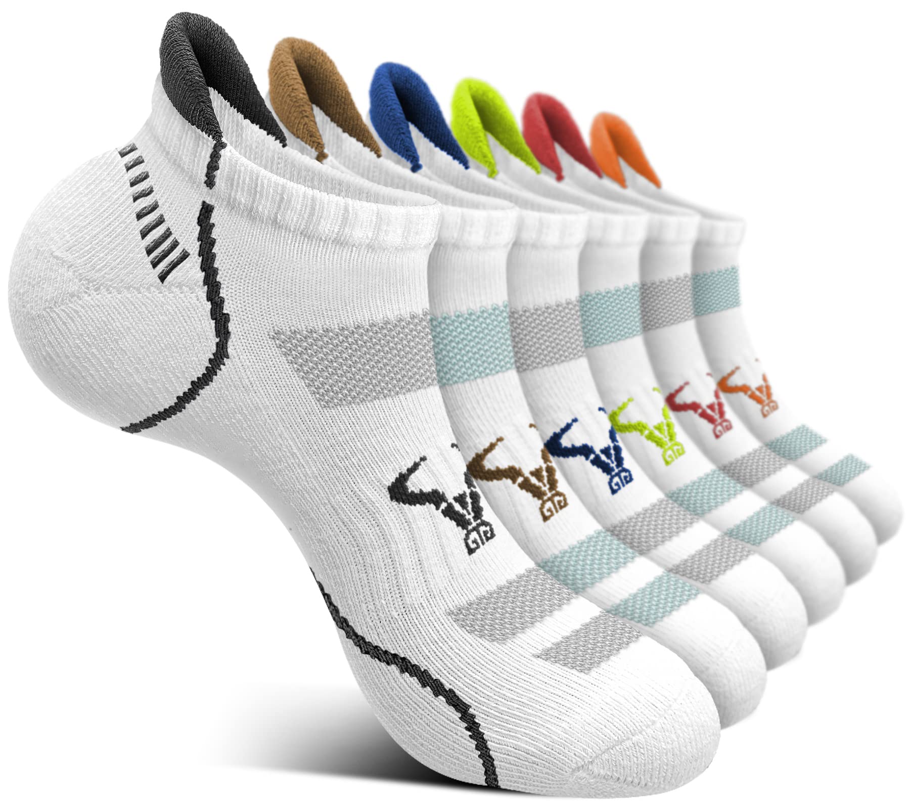 【送料無料】[BULLIANT] メンズ ランニング ソックス 6 ペア、アンクルソックスノーショー通気性吸湿性男性女性用、フルクッションソール 色：6ペア-白色6色混合3999、サイズ：25.0-27.0 cm