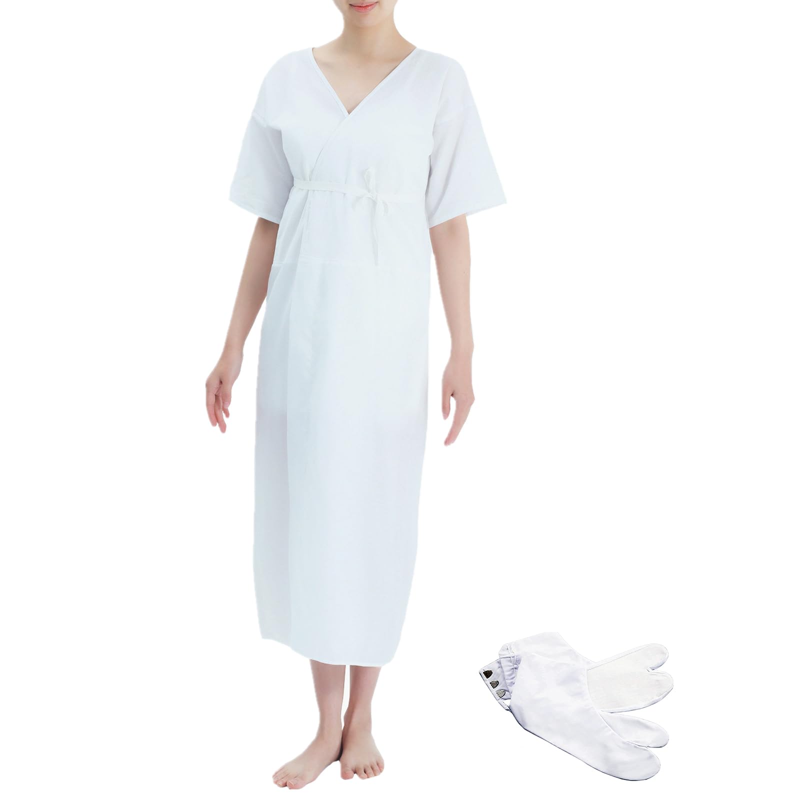 【送料無料】[TOuWA] 着物肌着 足袋 セット 洗える 浴衣 和装下着 肌襦袢 ワンピース 着物スリップ 通年 レディース 七五三 お宮参り 紅葉狩り 結婚式 花嫁 パーティ お茶会 色：ホワイト、サイズ：肌着L 足袋24.5cm