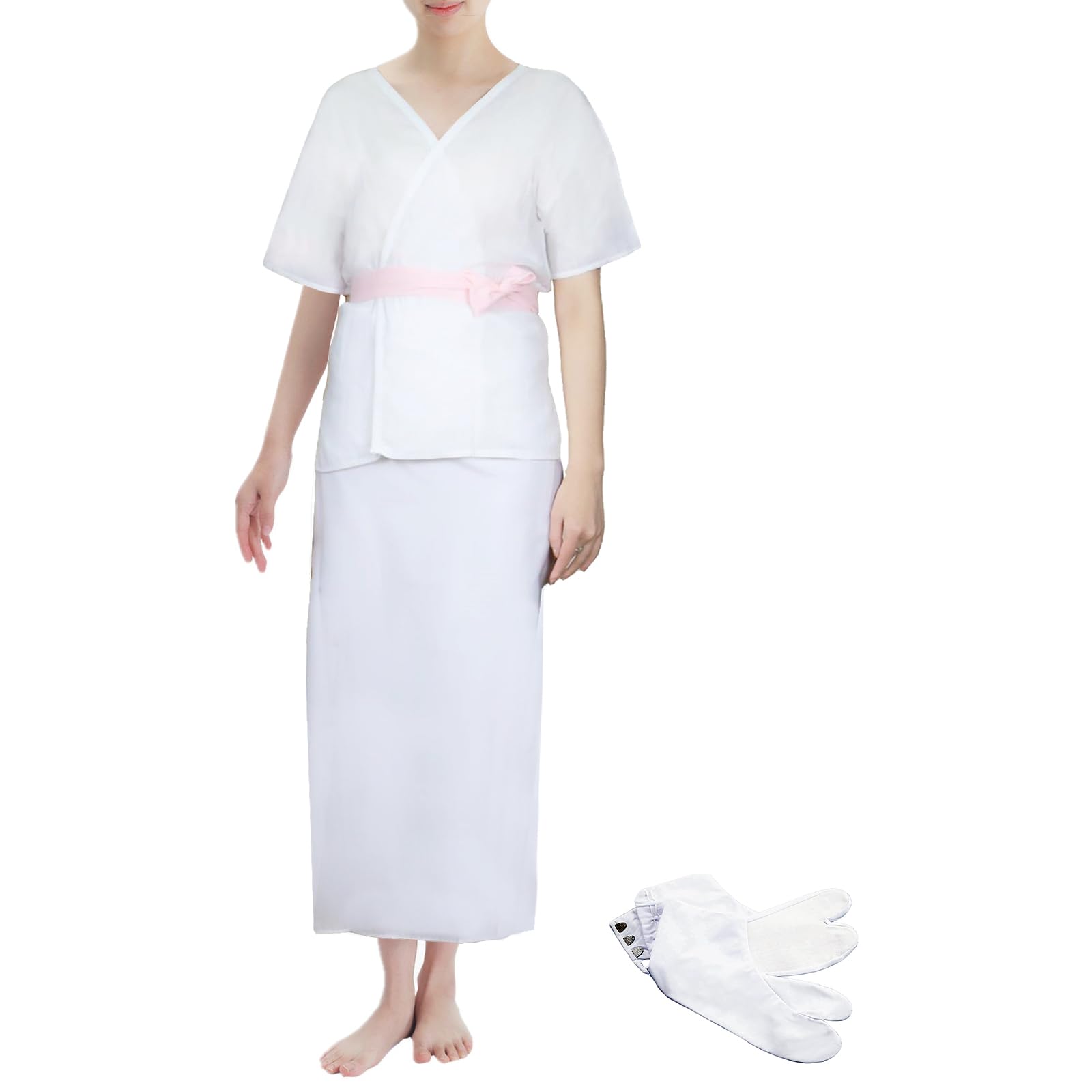 【送料無料】[TOuWA] 肌襦袢 裾除け デトロンブロード足袋 セット 洗える 浴衣 通年用 和装下着 着物肌着 白 4枚コハゼ足袋 女性 レディース 七五三 お宮参り 紅葉狩り 結婚式 花嫁 パーティ お茶会 色：ホワイト、サイズ：肌着F 足袋22.0cm