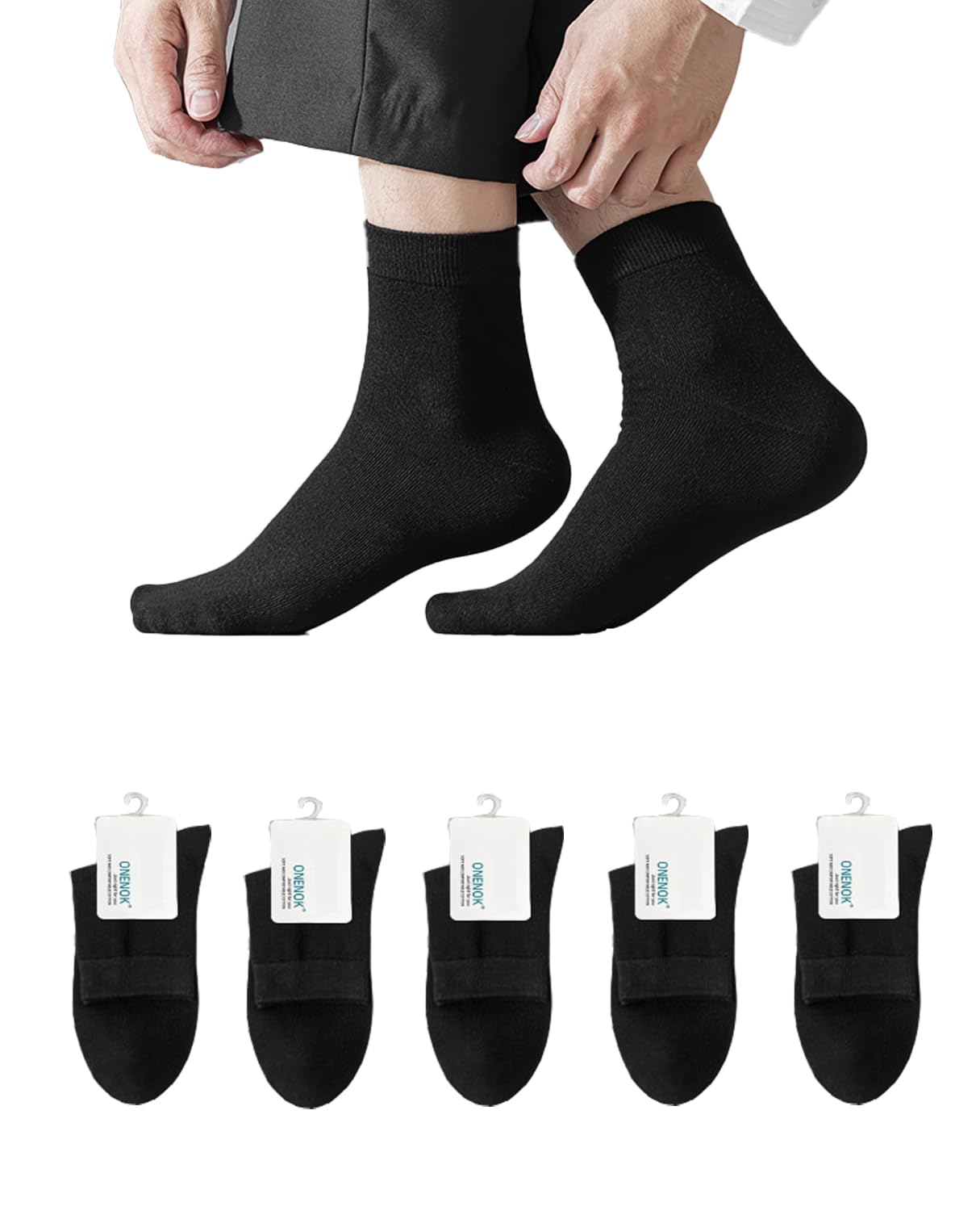 【送料無料】[Kayuuhin] 靴下 メンズ 24-28cm 黒 ビジネス 5足セット ソックス 綿 中厚手 カジュアル 吸汗 通気 防臭 カジュアル アウトドア 作業 旅行 春夏秋冬 色：5足セットブラック、サイズ：Free Size