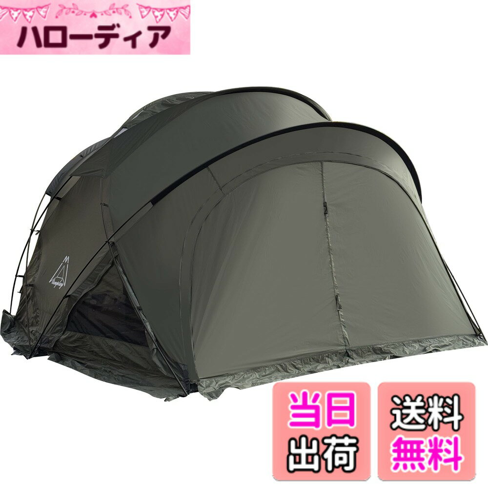 【送料無料】Tenplay 「G-TENT-M」シェルターテント ドームテント 拡張テント 4-6人用 幅350cm リビングルーム 4シーズン 防水防風 70Dナイロン 煙突穴付き アルミ製ポール 耐水圧5000mm ファミリー 自立式 キャン 色：M200「グーリン」、サイズ：M200(350x300x200cm)