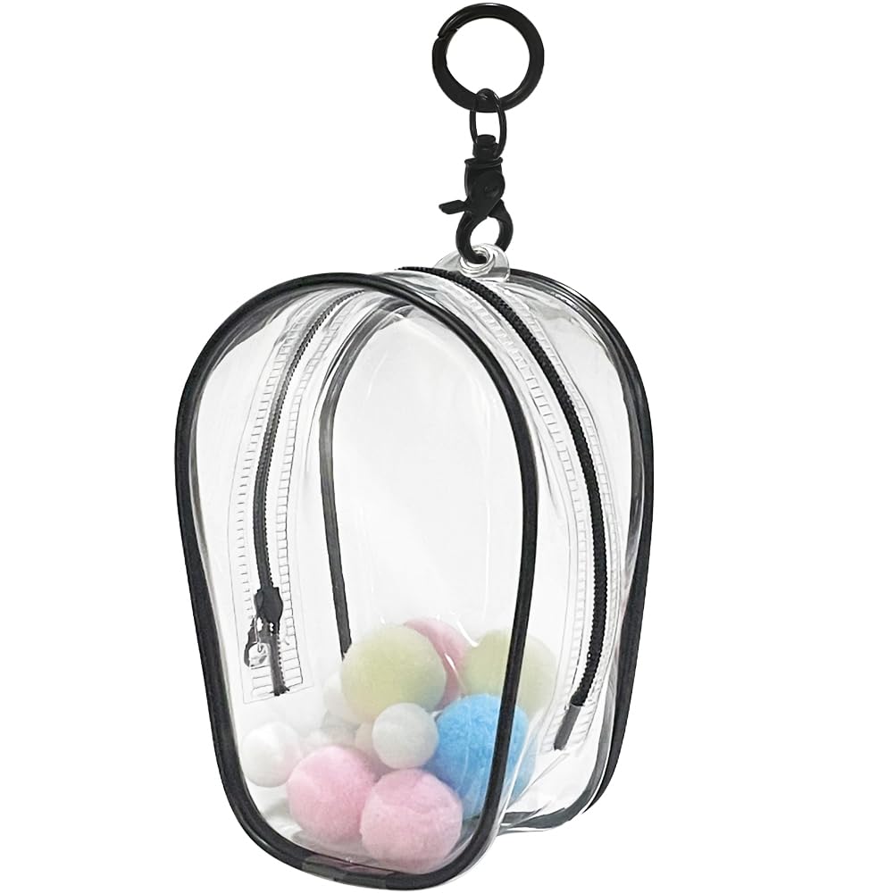 【送料無料】YUYAKESHI 痛バック 防塵ケース ぬいポーチ 頭でっかち型 見せバッグ 外出 人形入れ 10cmぬいぐるみ用 透明 綿人形用 キーホルダー付 13cm高 色：ブラック