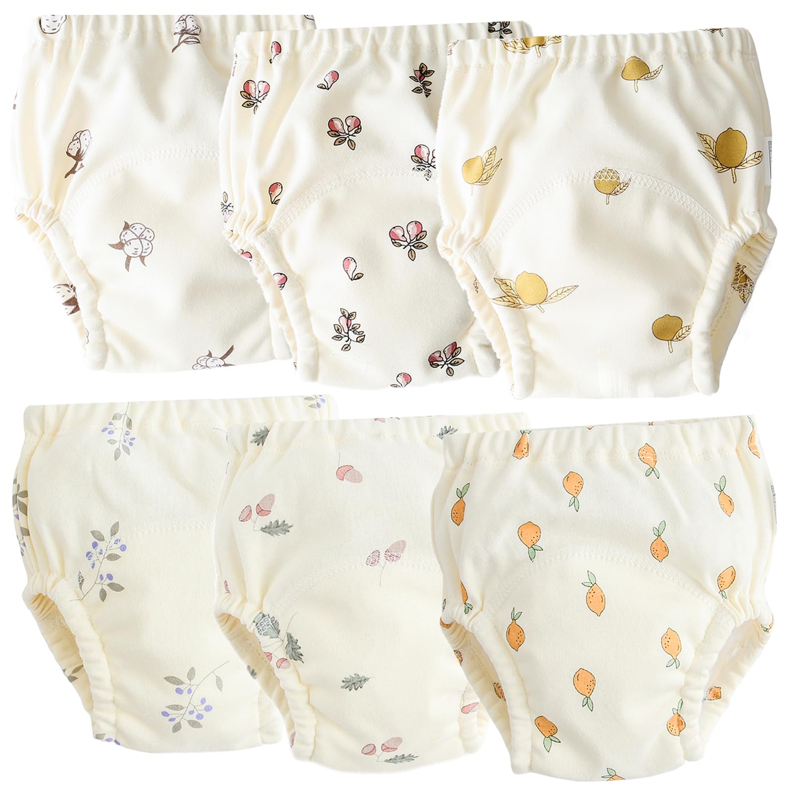 【送料無料】[GoUseGo] トレーニングパンツ ベビー 女の子 男の子 6層 6枚セット 赤ちゃん トイトレパンツ 80 90 100 110cm 綿 コットン 布パンツ 幼児 トレパン おねしょ パンツ 下着 保育園用 色：果物柄、サイズ：90