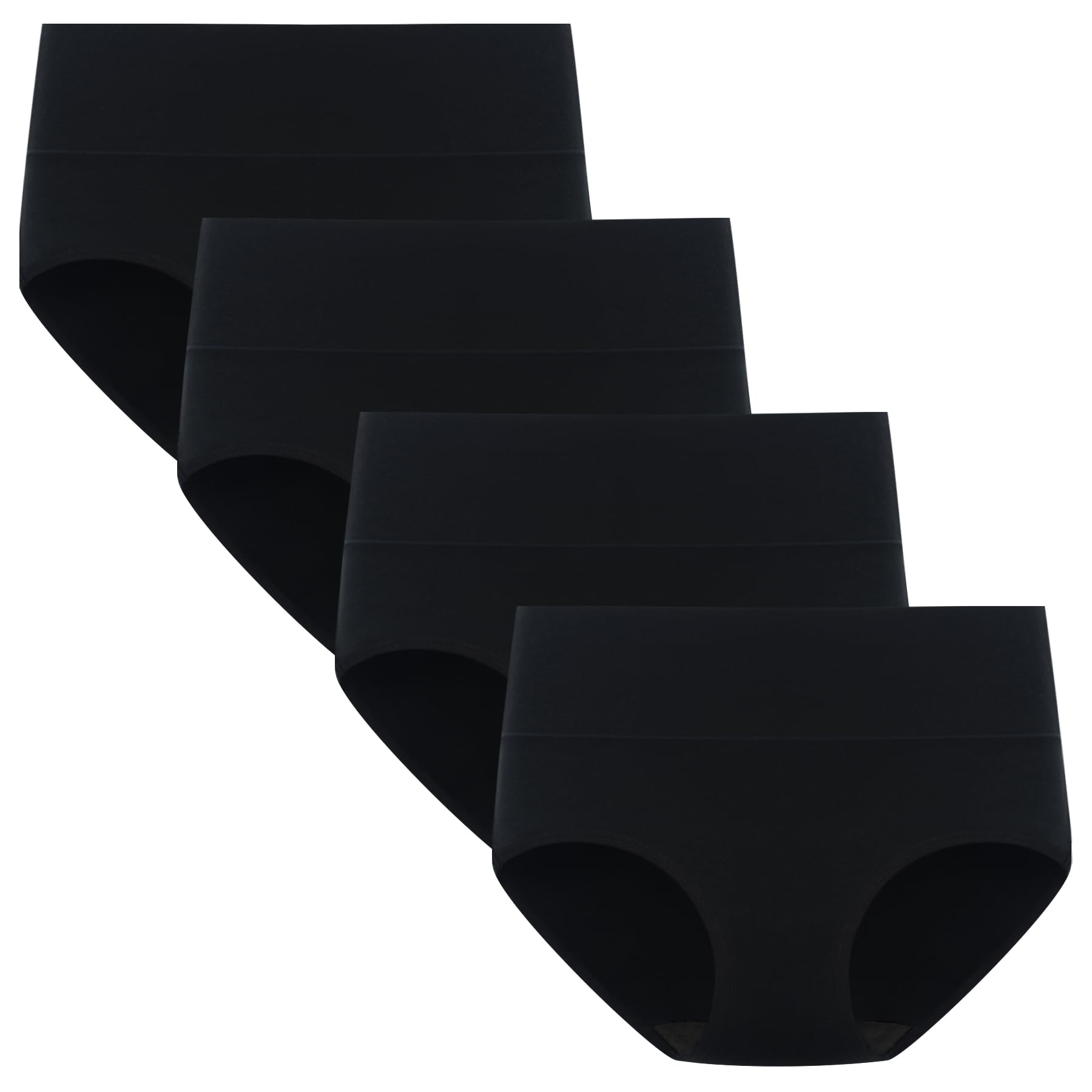 【送料無料】[POPKOK] ［ポップコー]ショーツ レディース 深め 下着 セット 女性用 綿 ハイウエスト インナー パンツ 大きいサイズ 肌着 M-4L 色：ブラック/ブラック/ブラック/ブラック、サイズ：3L Regular