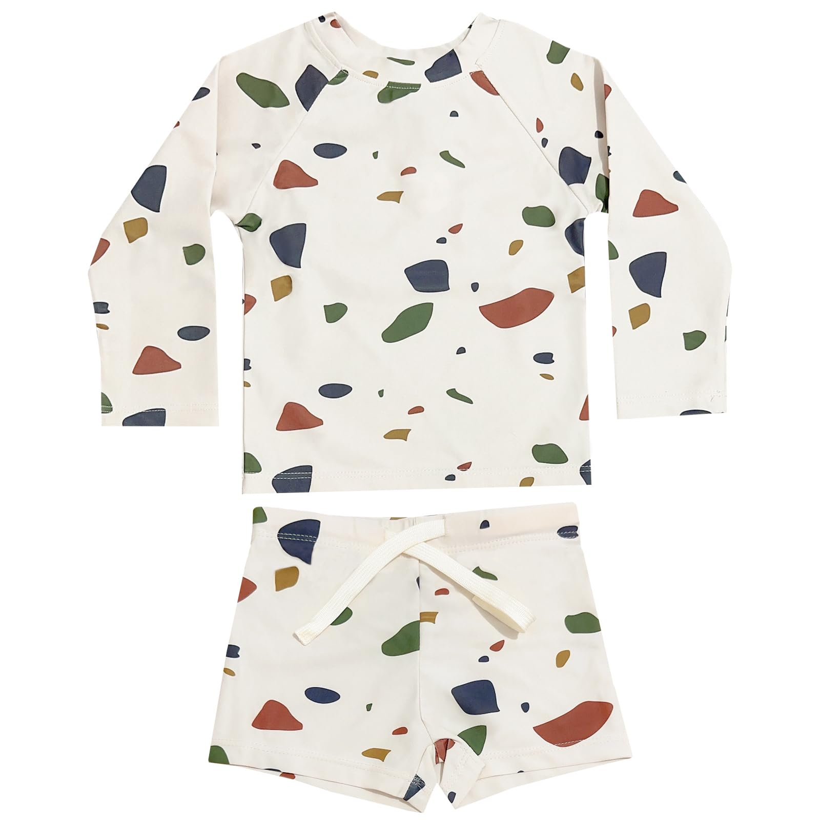 【送料無料】[GoUseGo] キッズ 水着 男の子 3点セット 長袖ラッシュガード スイムパンツ 帽子 子ども用水着 80-160cm 小学生用 スイムウェア 上下セット セパレート 子供 幼児 水着 幼稚園 保育園用 UPF50+ 紫外線対策 UVカット 色：ストーン、サイズ：100-110