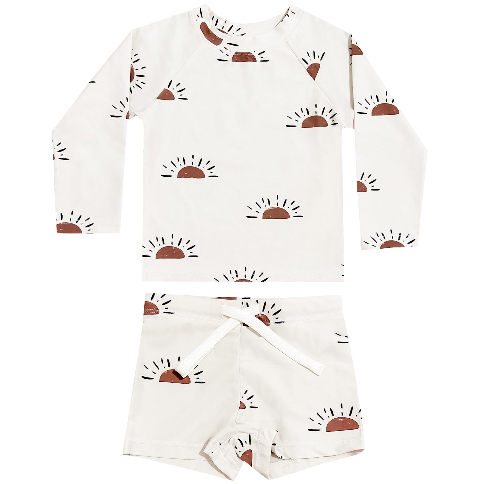 【送料無料】[GoUseGo] キッズ 水着 男の子 3点セット 長袖ラッシュガード スイムパンツ 帽子 子ども用水着 80-160cm 小学生用 スイムウェア 上下セット セパレート 子供 幼児 水着 幼稚園 保育園用 UPF50+ 紫外線対策 UVカット 色：太陽、サイズ：120-130